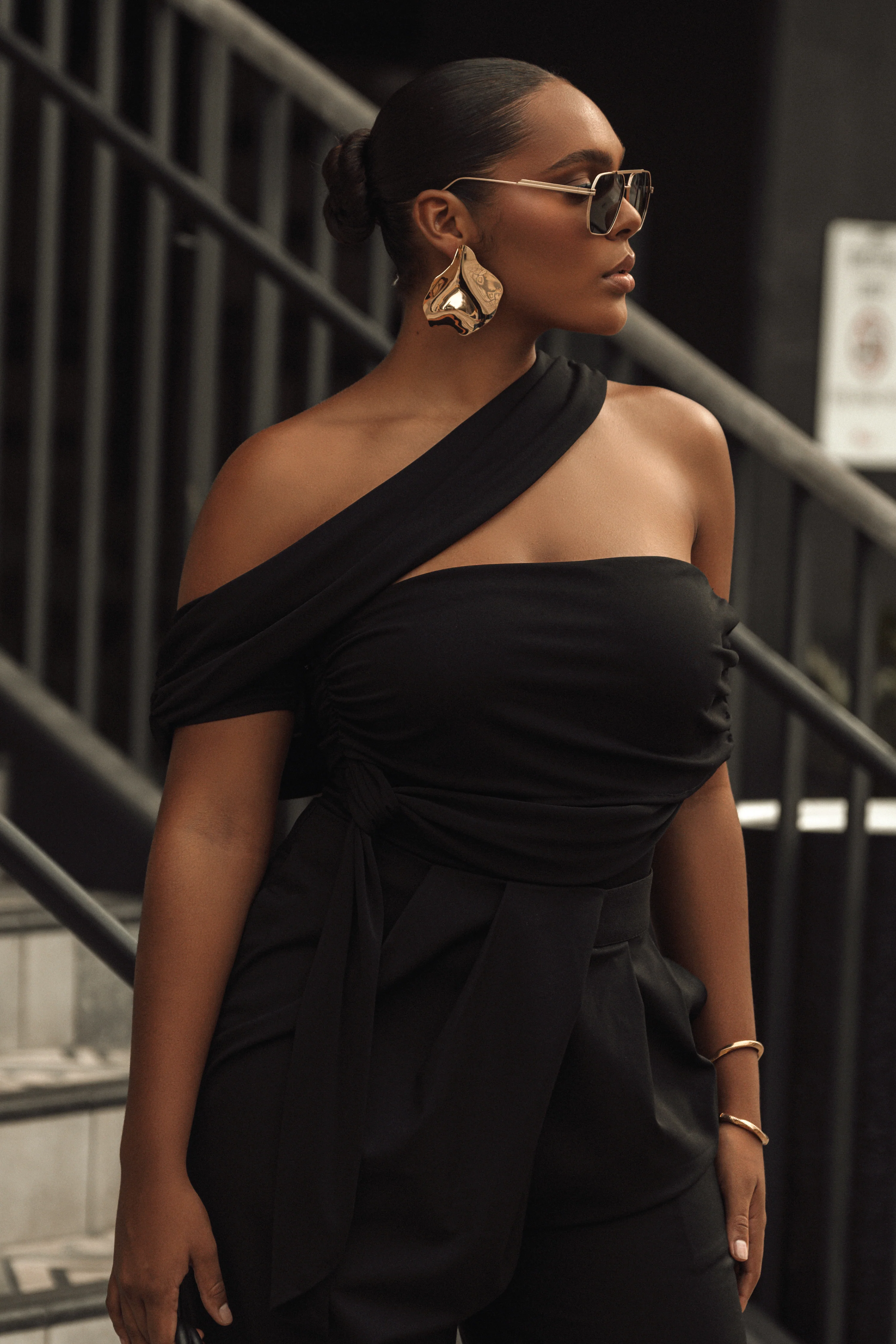 Black Above All Drape Bodysuit - Image 8