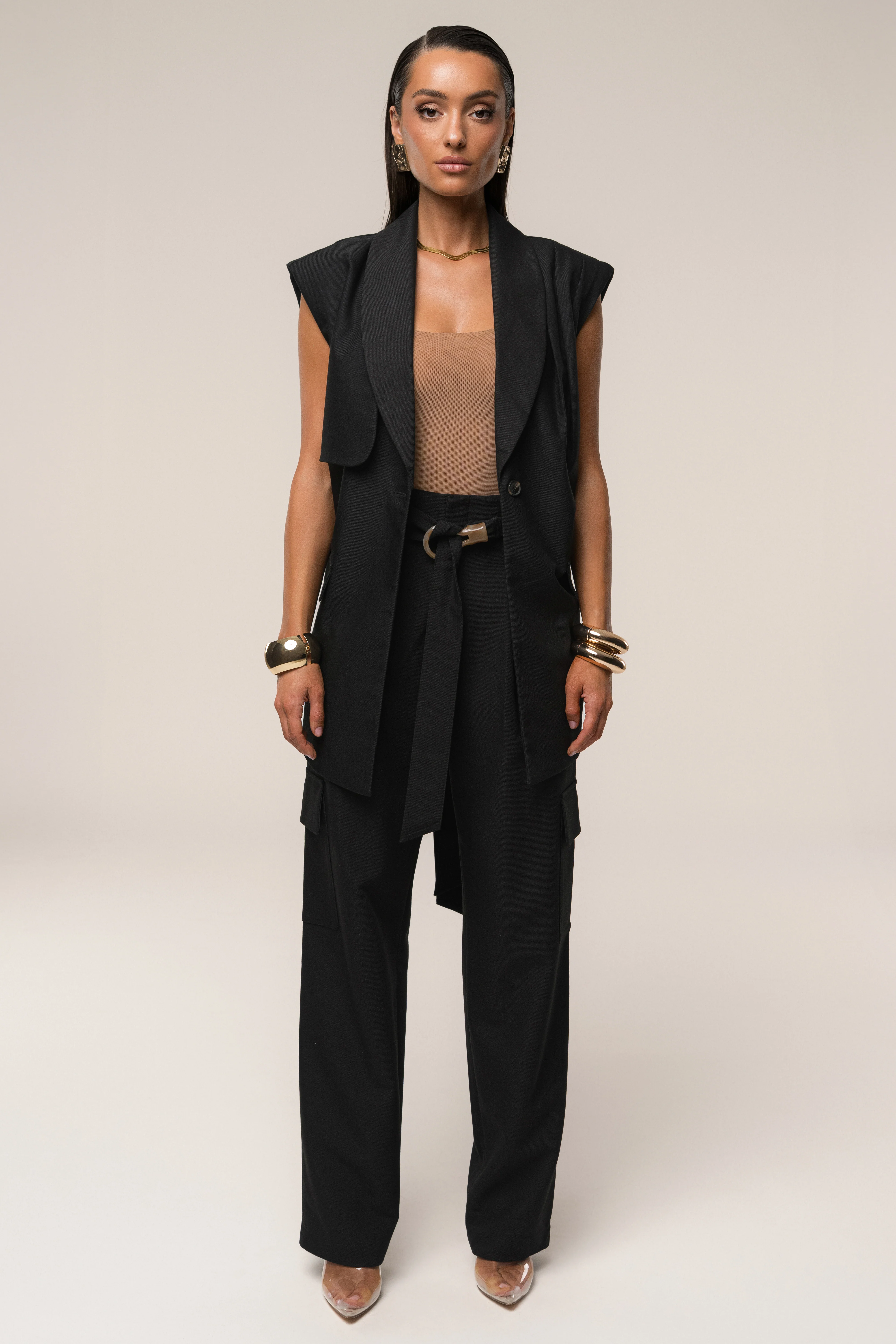 Black Alexis Belted Cargo Pants - Image 4