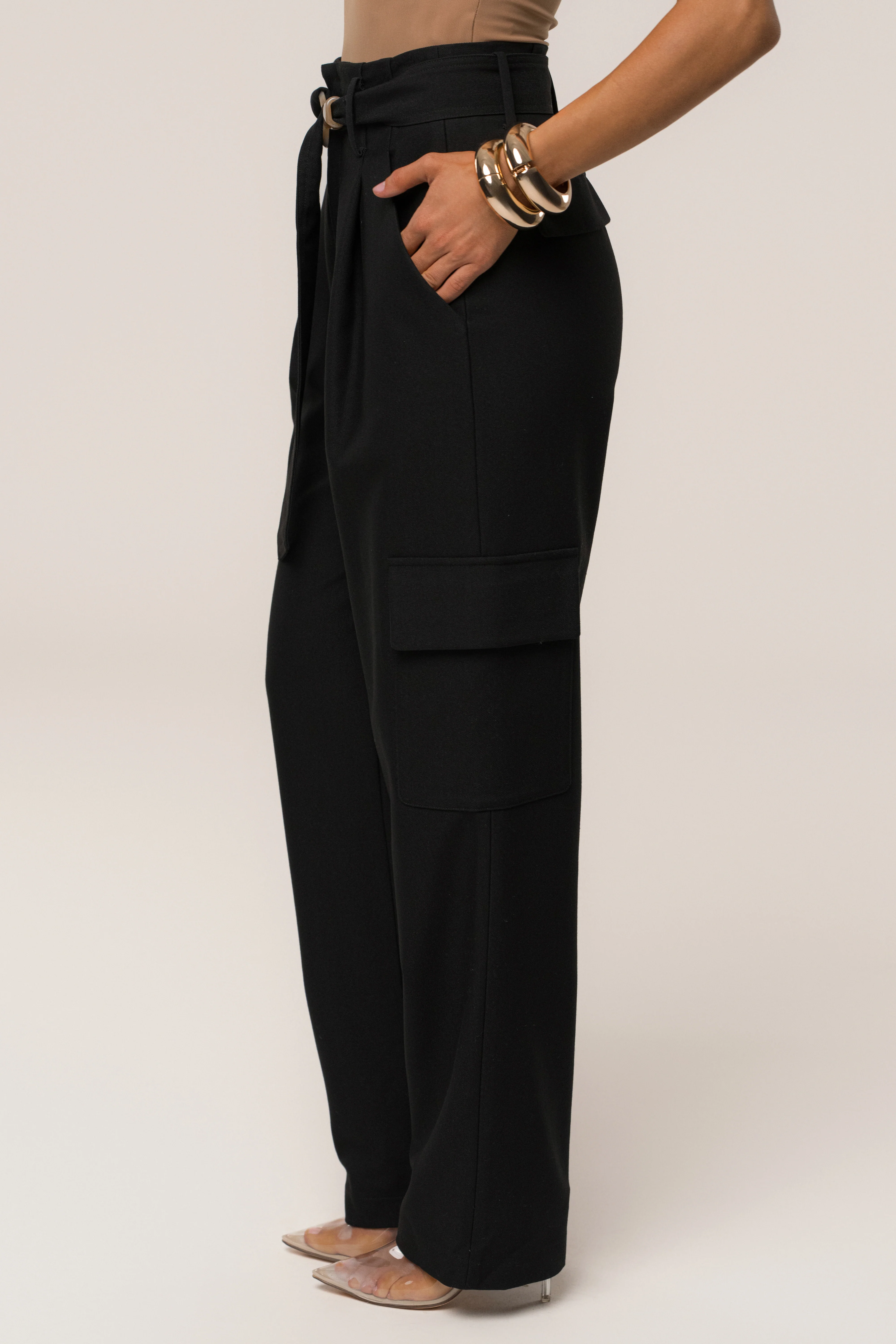 Black Alexis Belted Cargo Pants - Image 7