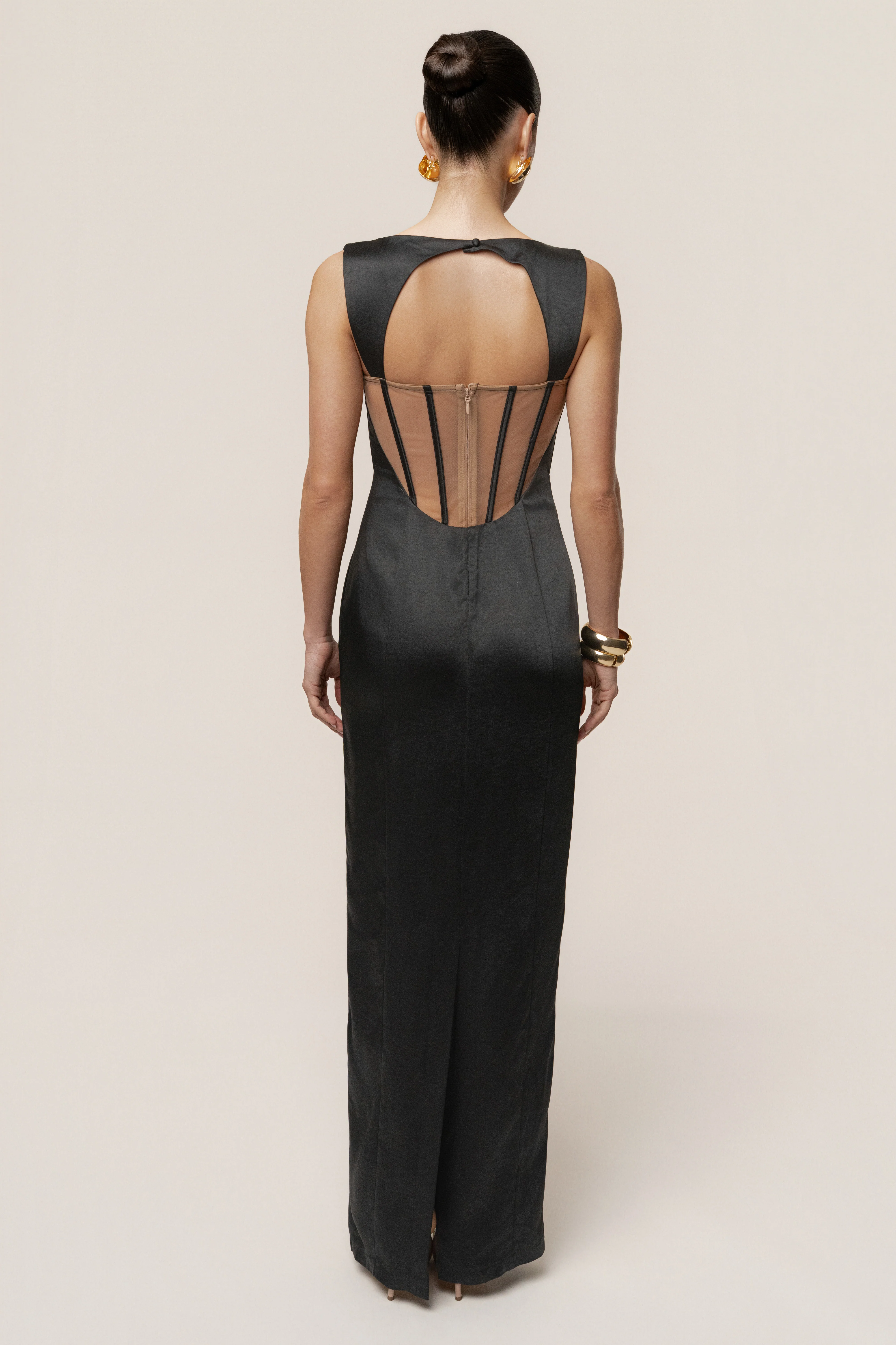 Black Amour Satin Maxi Dress - Image 8