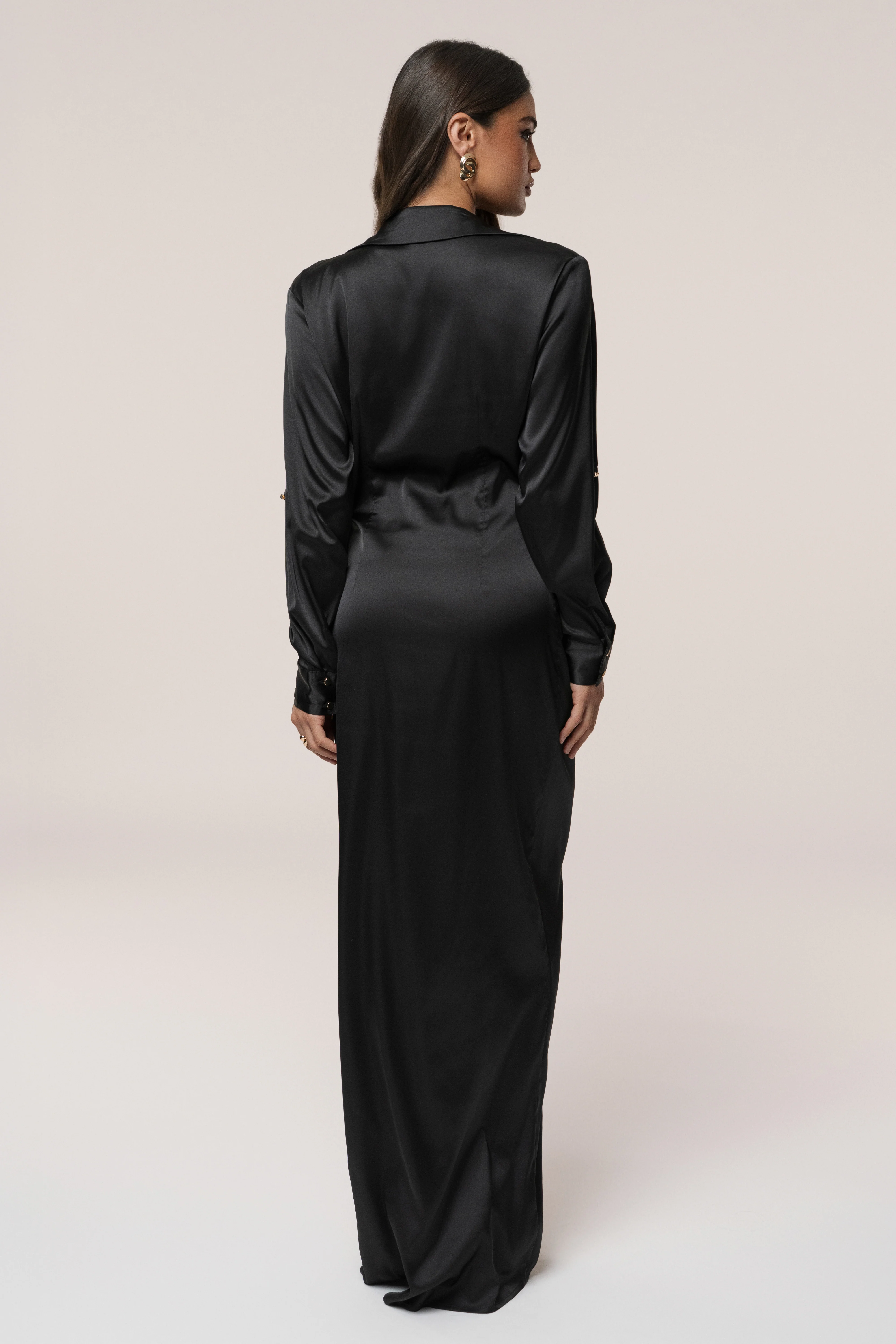 Black Arabella Satin Maxi Dress - Image 7