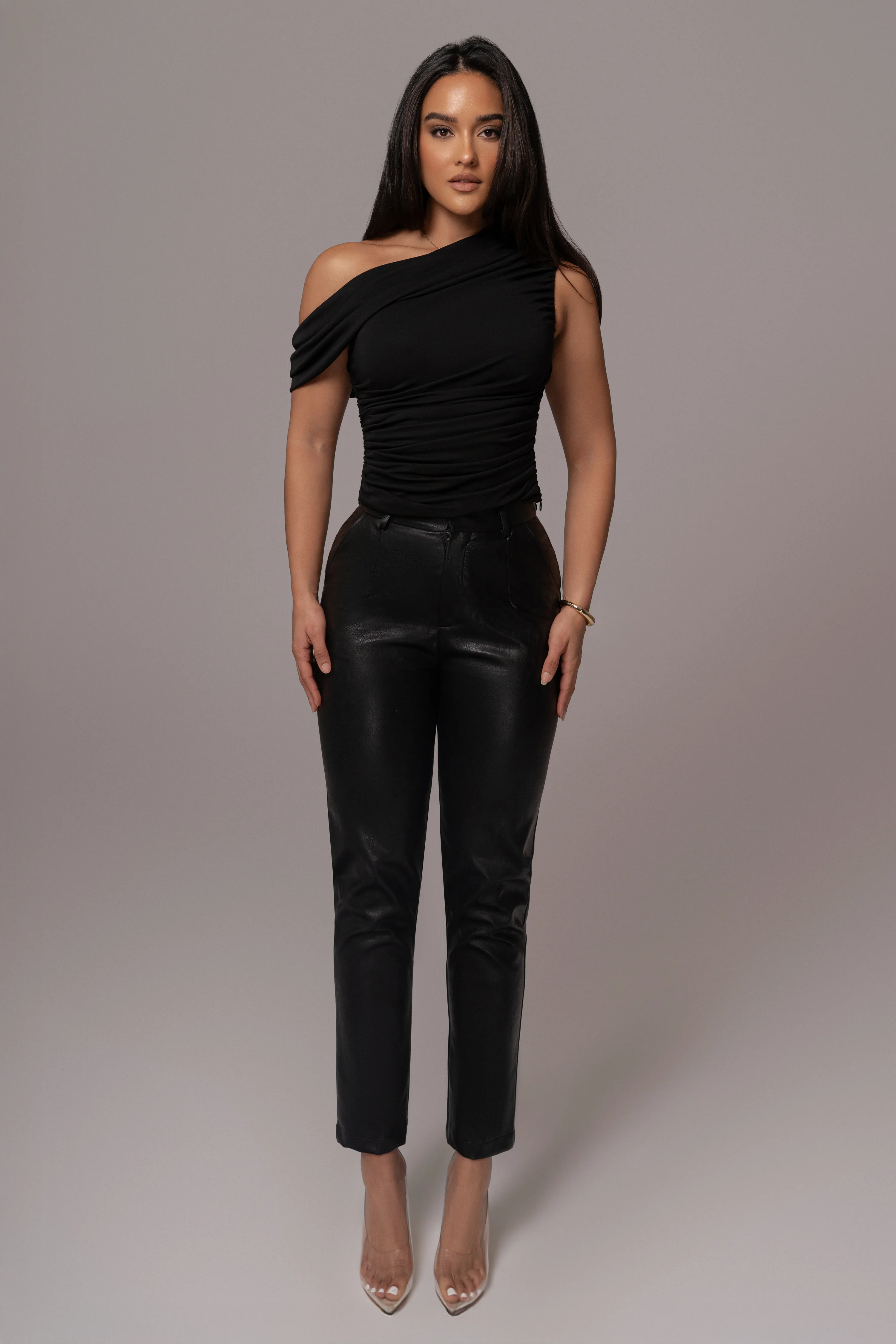 Black Asymmetric Draped Roselyn Top - Image 3