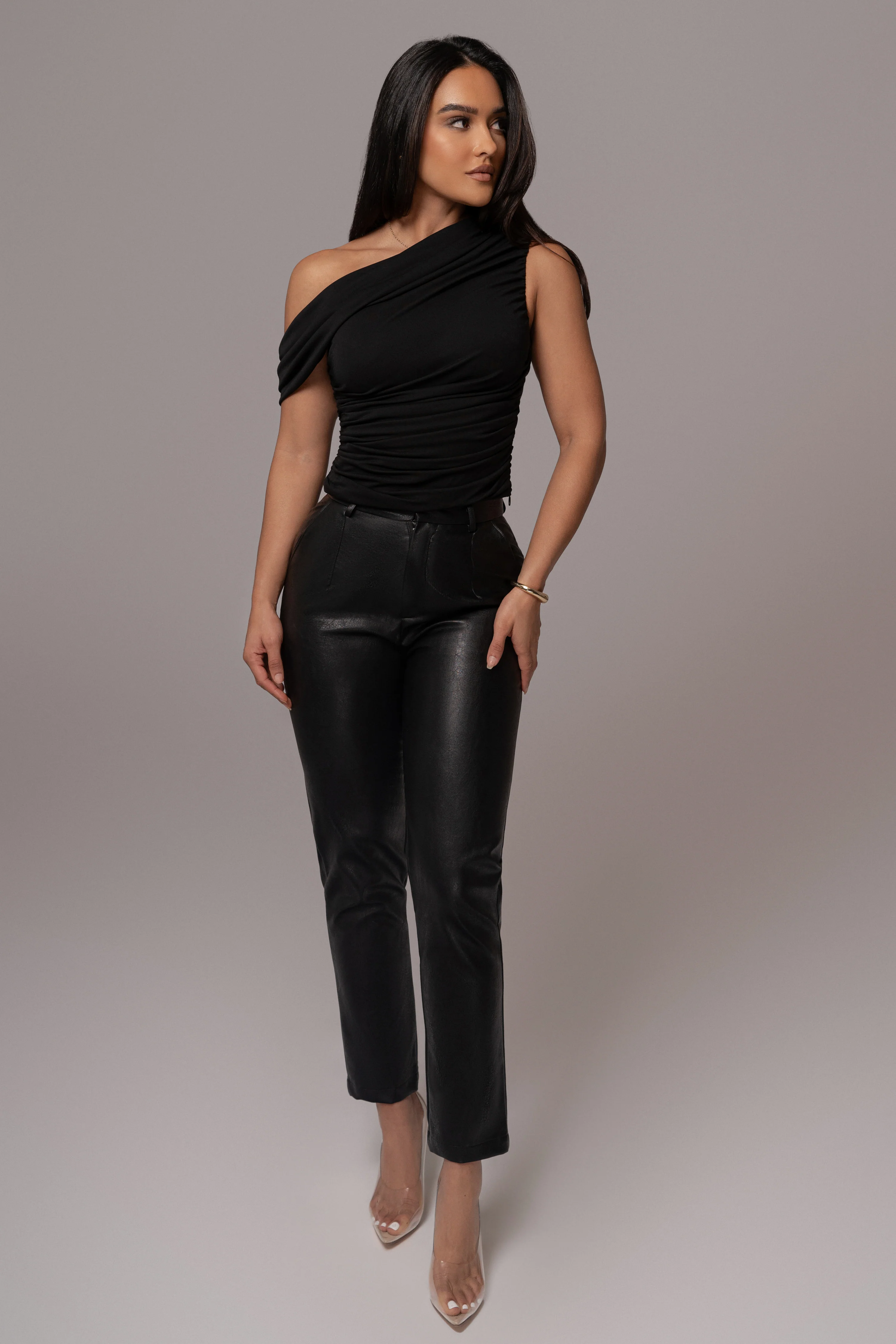 Black Asymmetric Draped Roselyn Top - Image 5