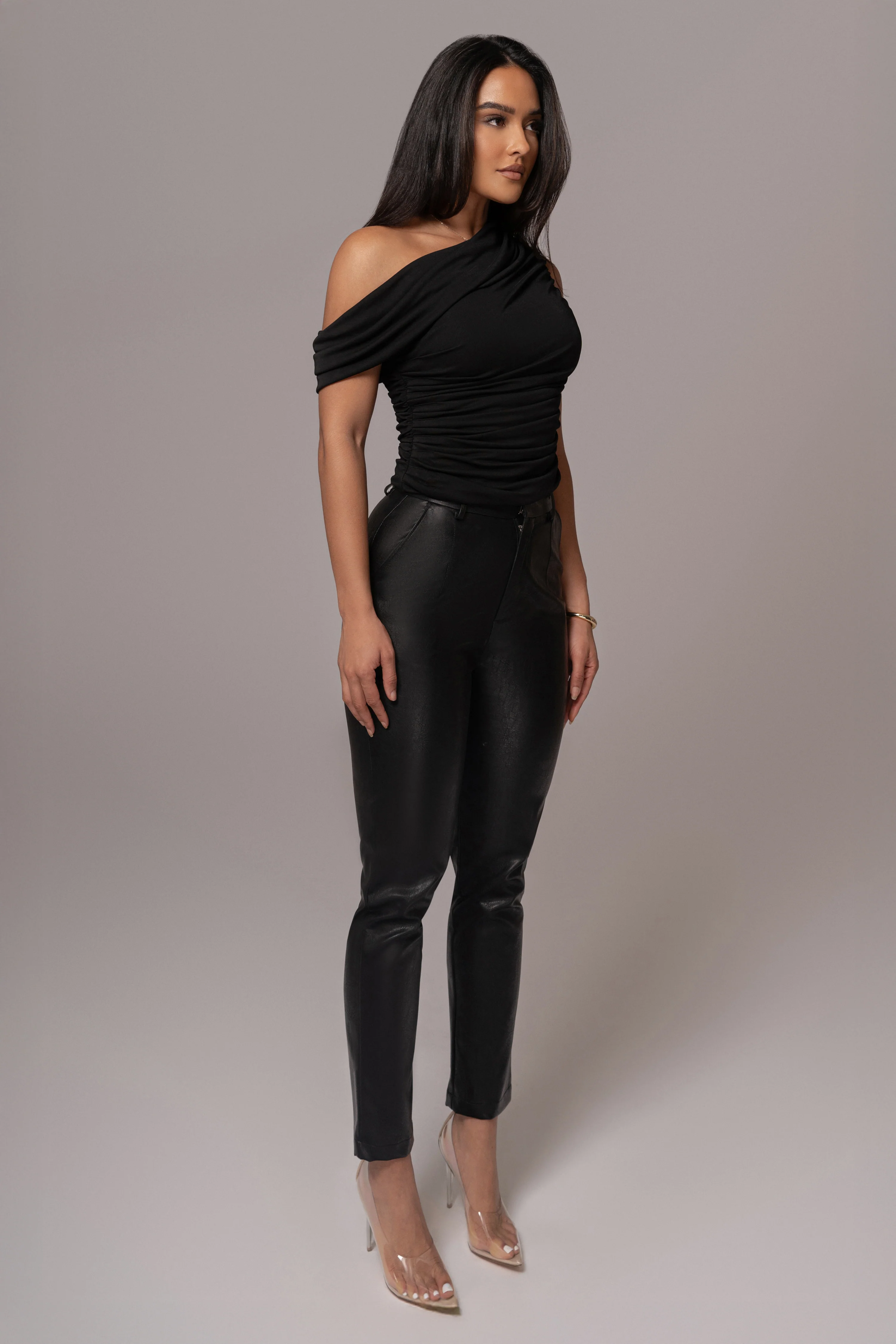 Black Asymmetric Draped Roselyn Top - Image 6