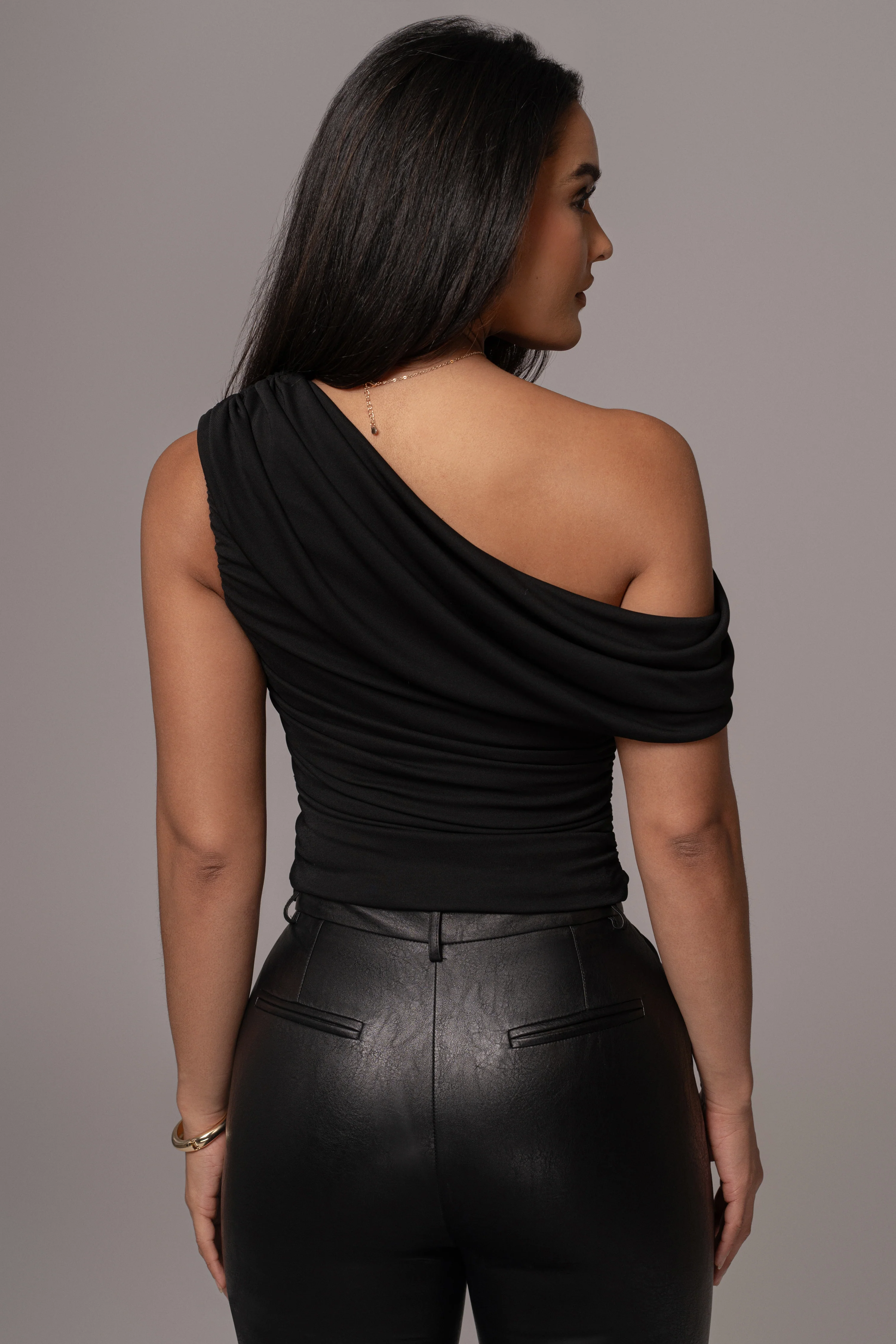 Black Asymmetric Draped Roselyn Top - Image 9