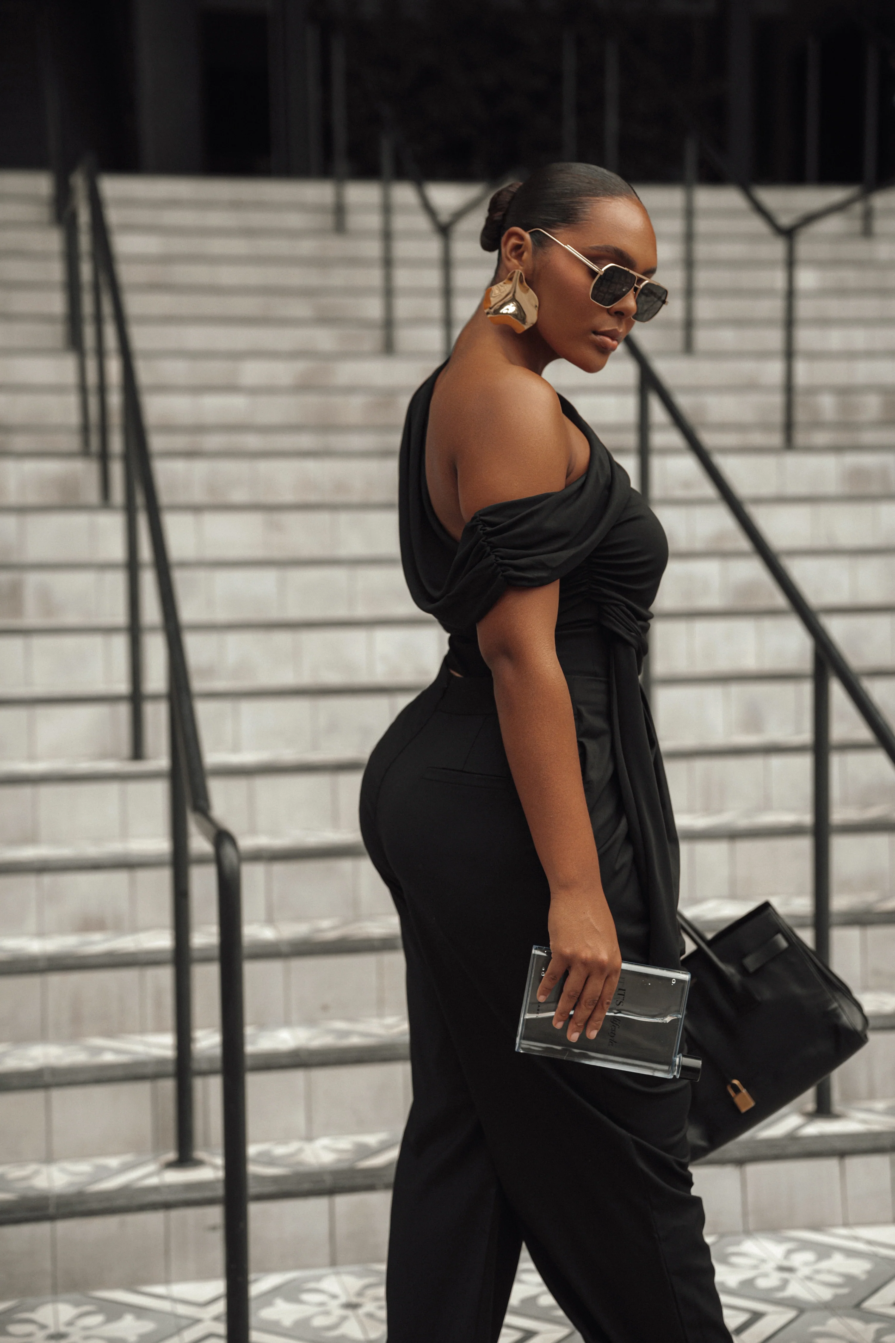 Black Asymmetrical Draped Trousers - Image 14