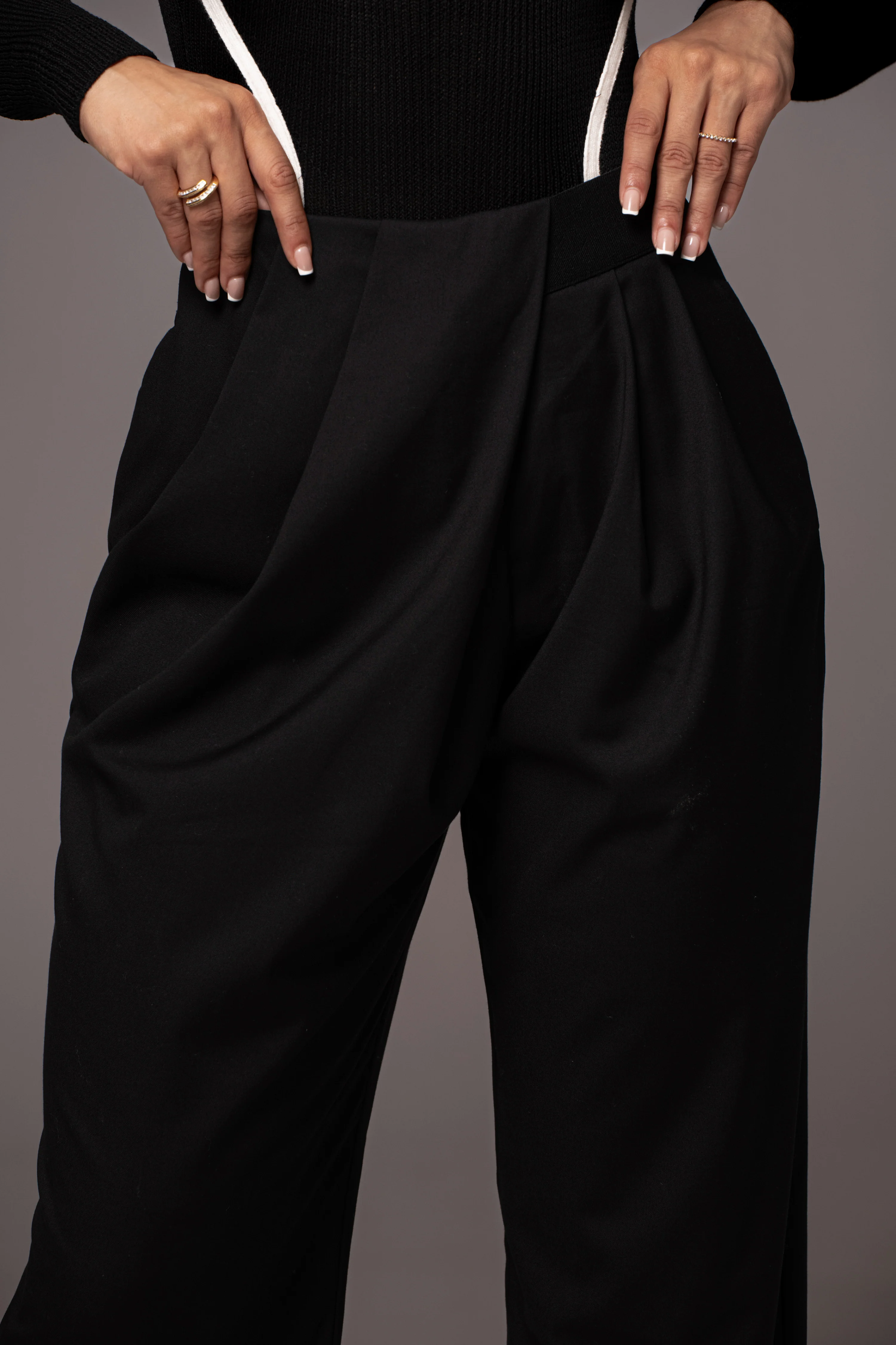 Black Asymmetrical Draped Trousers - Image 19