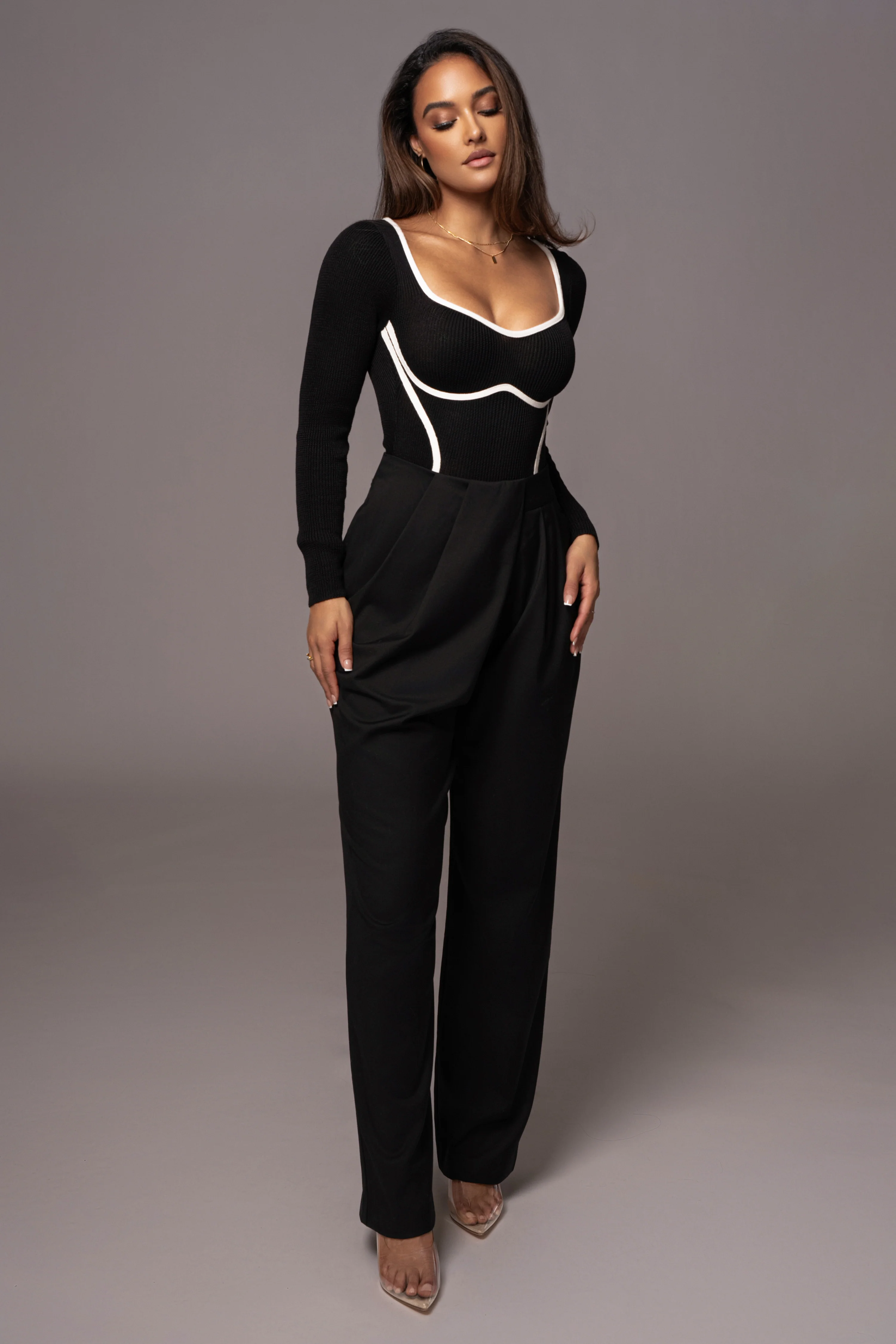 Black Asymmetrical Draped Trousers - Image 7