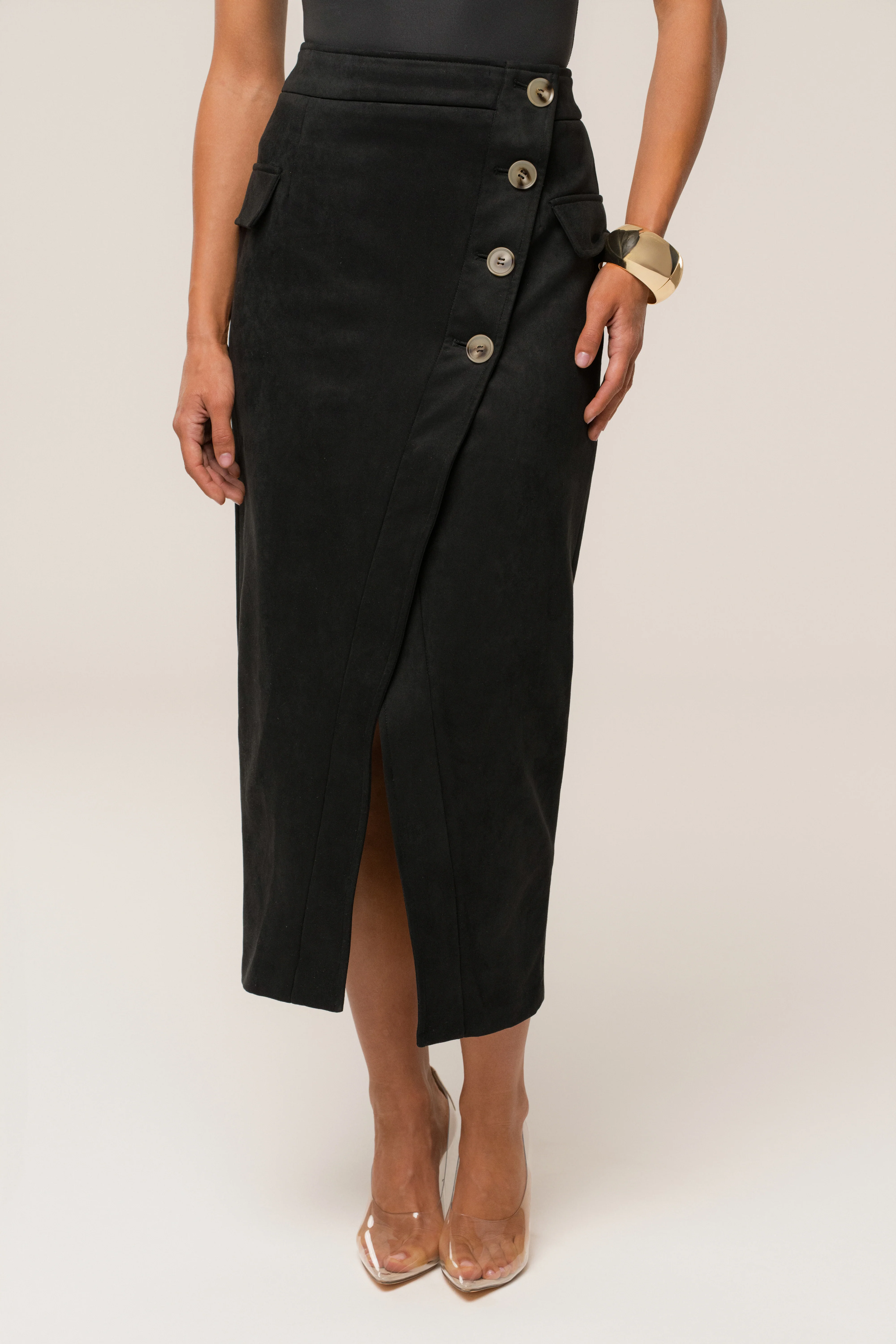 Black Audrey Suede Midi Skirt - Image 3