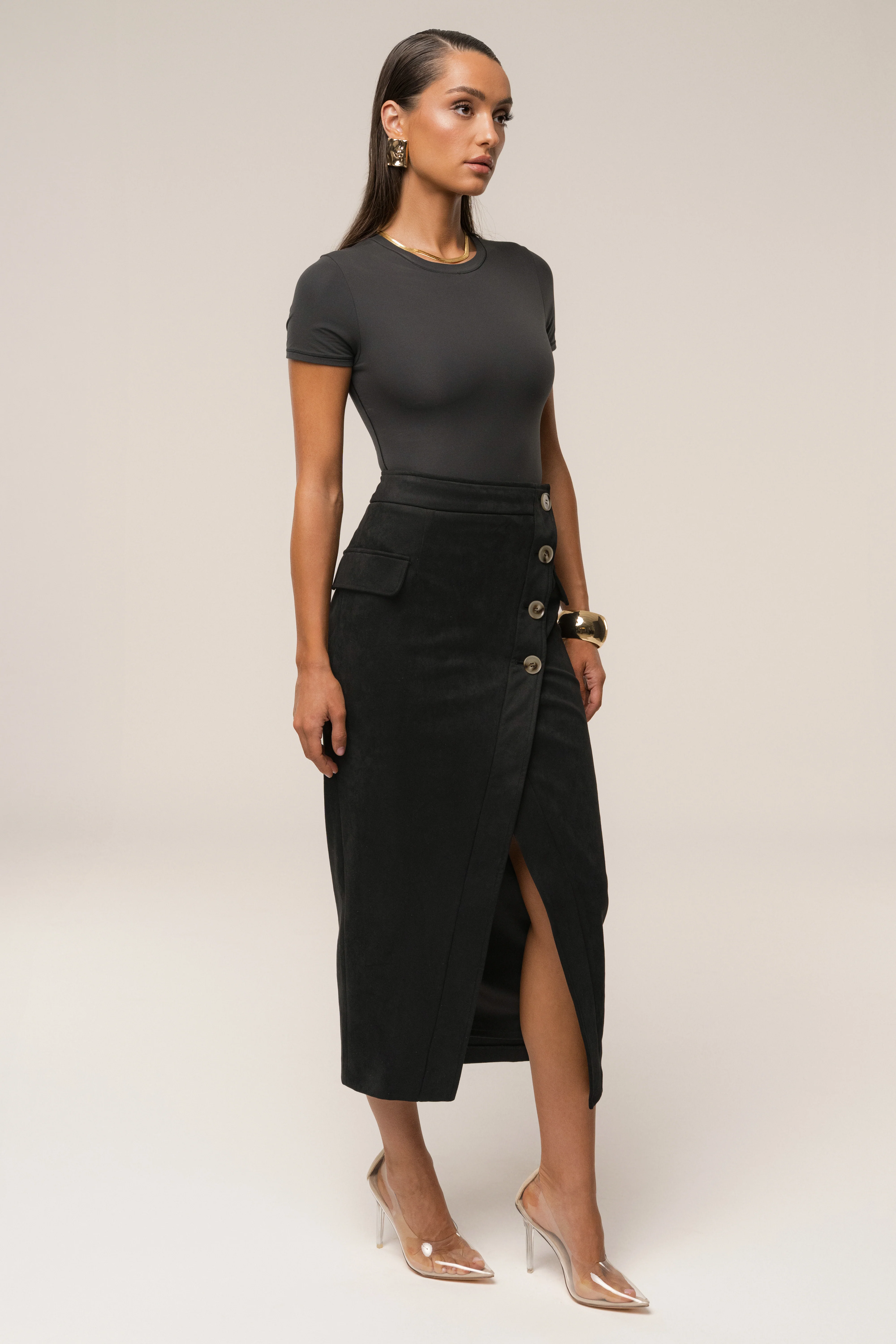 Black Audrey Suede Midi Skirt - Image 4