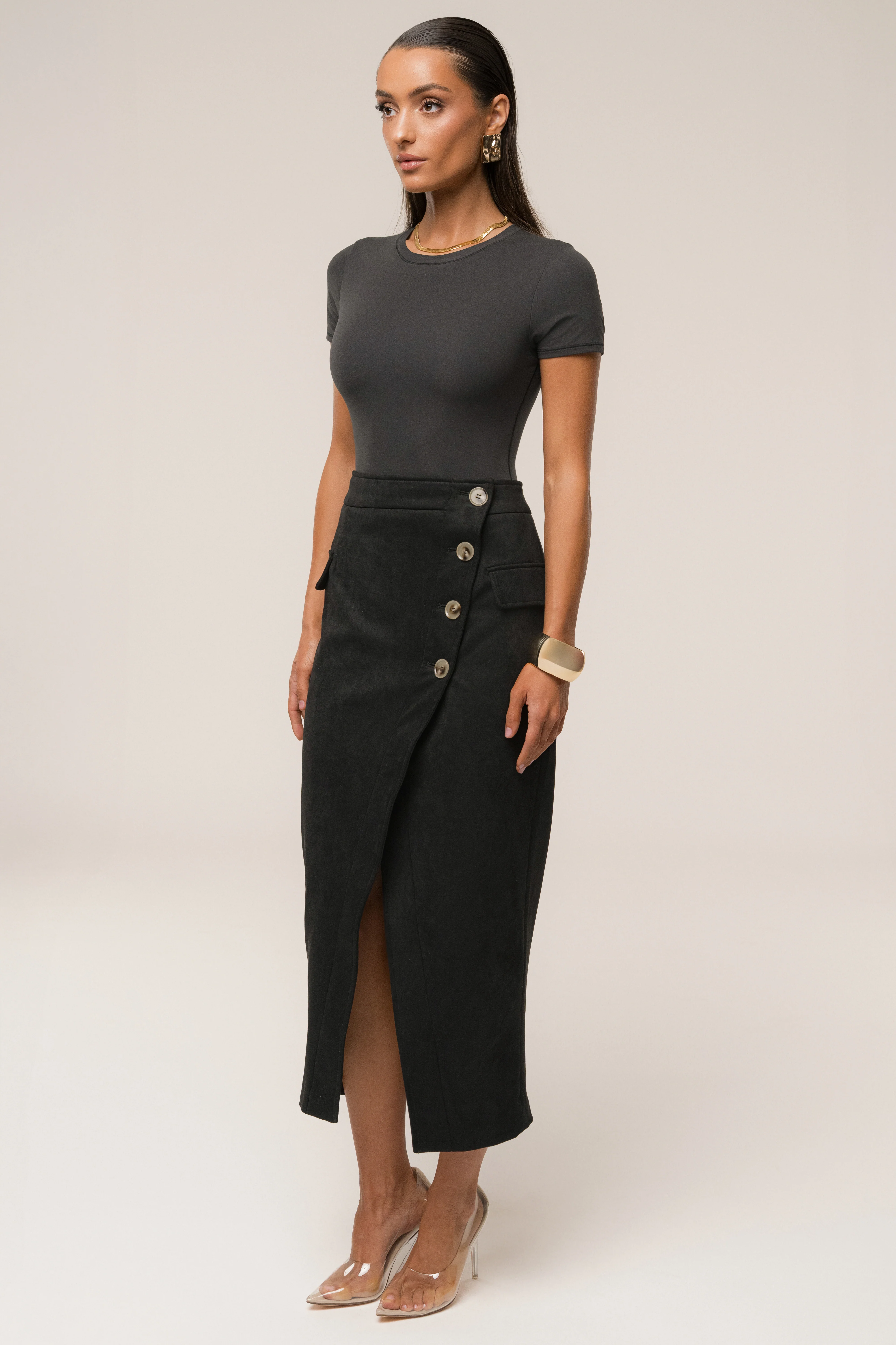 Black Audrey Suede Midi Skirt - Image 6