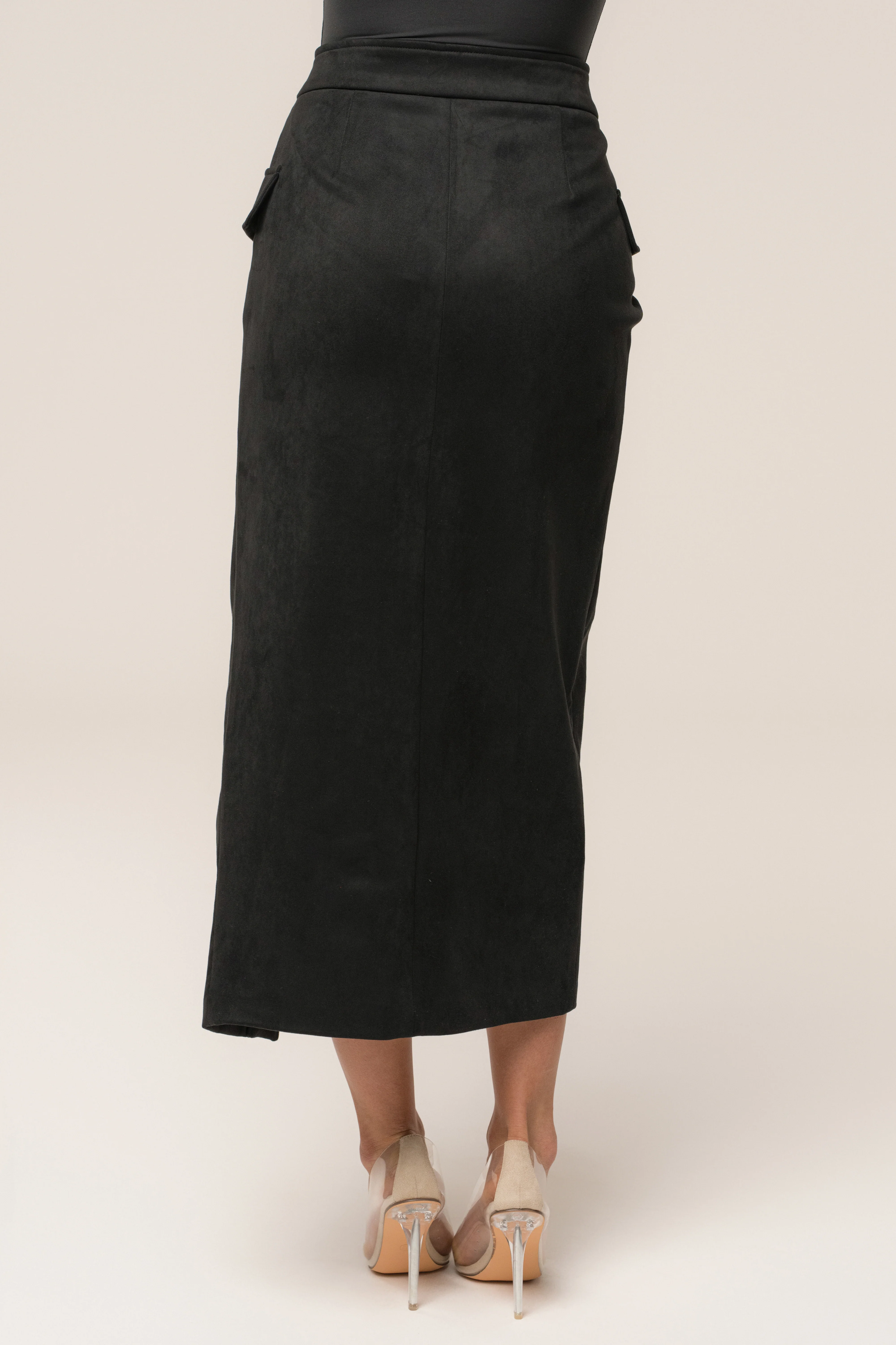Black Audrey Suede Midi Skirt - Image 7