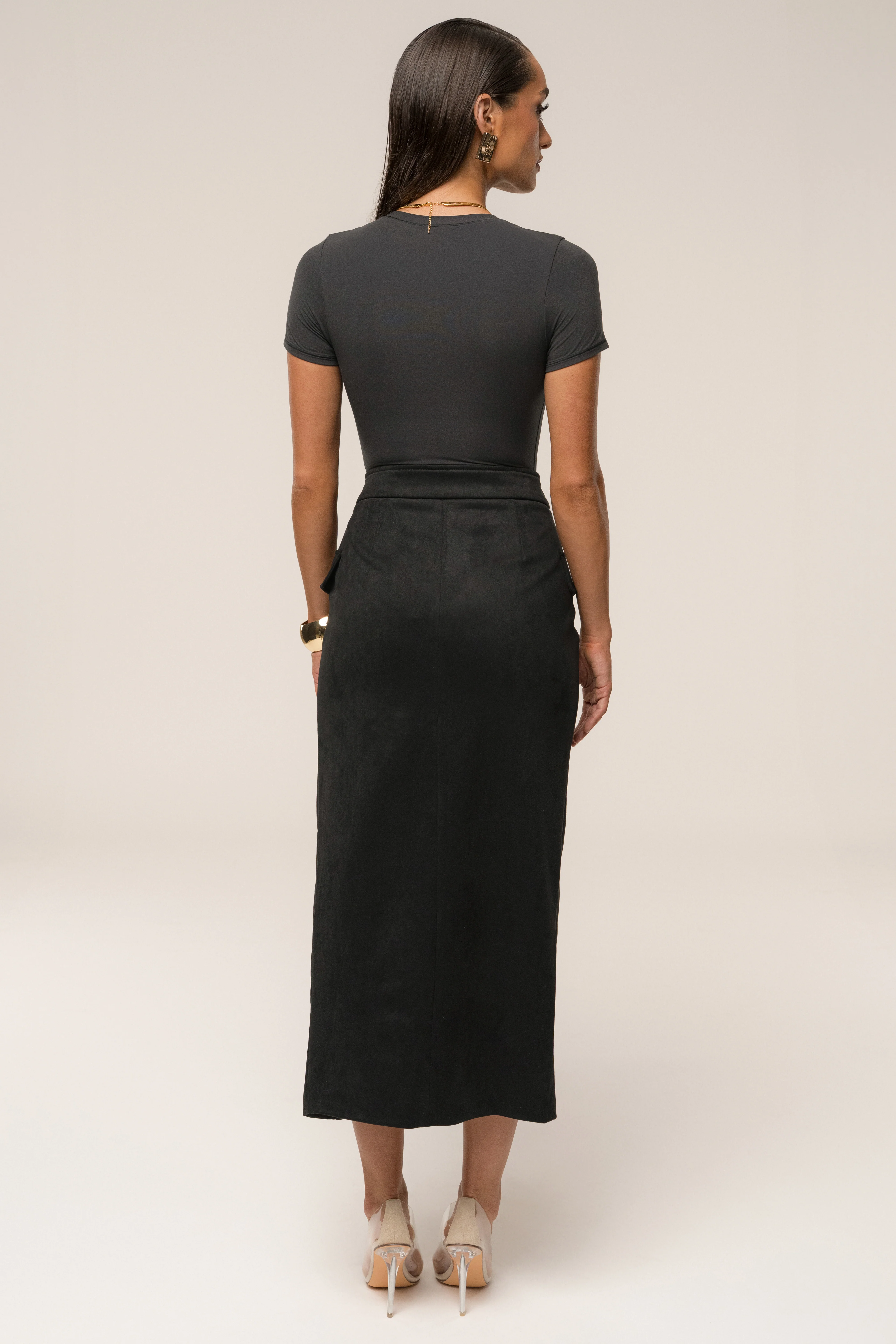 Black Audrey Suede Midi Skirt - Image 8