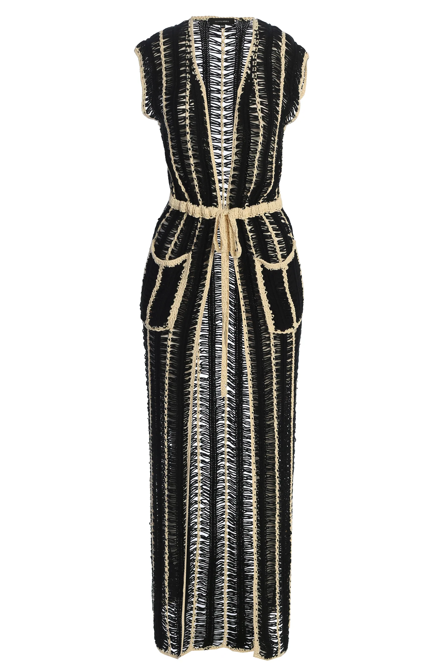 Black/Beige Marcelle Crochet Maxi Dress