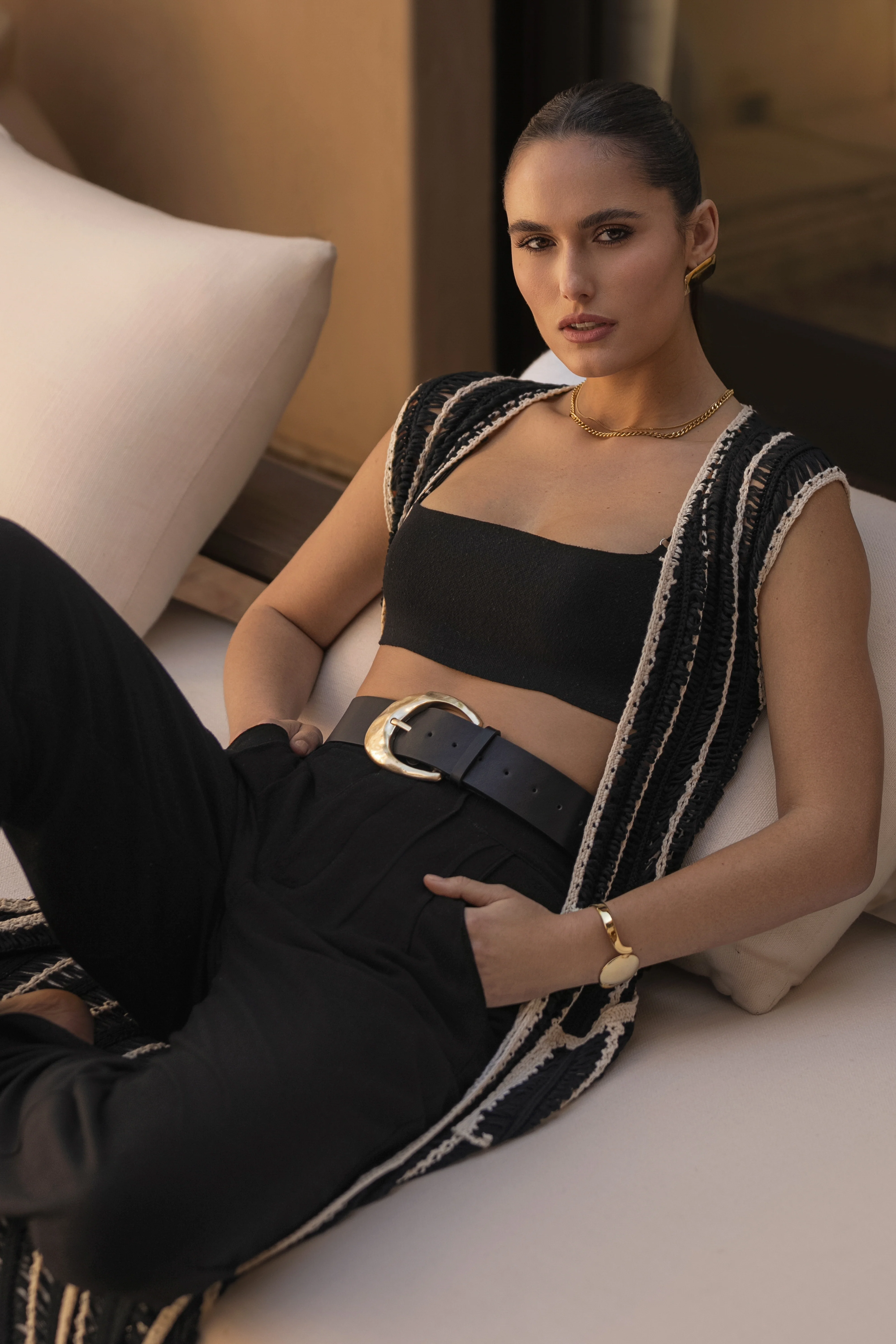 Black/Beige Marcelle Crochet Maxi Dress - Image 12