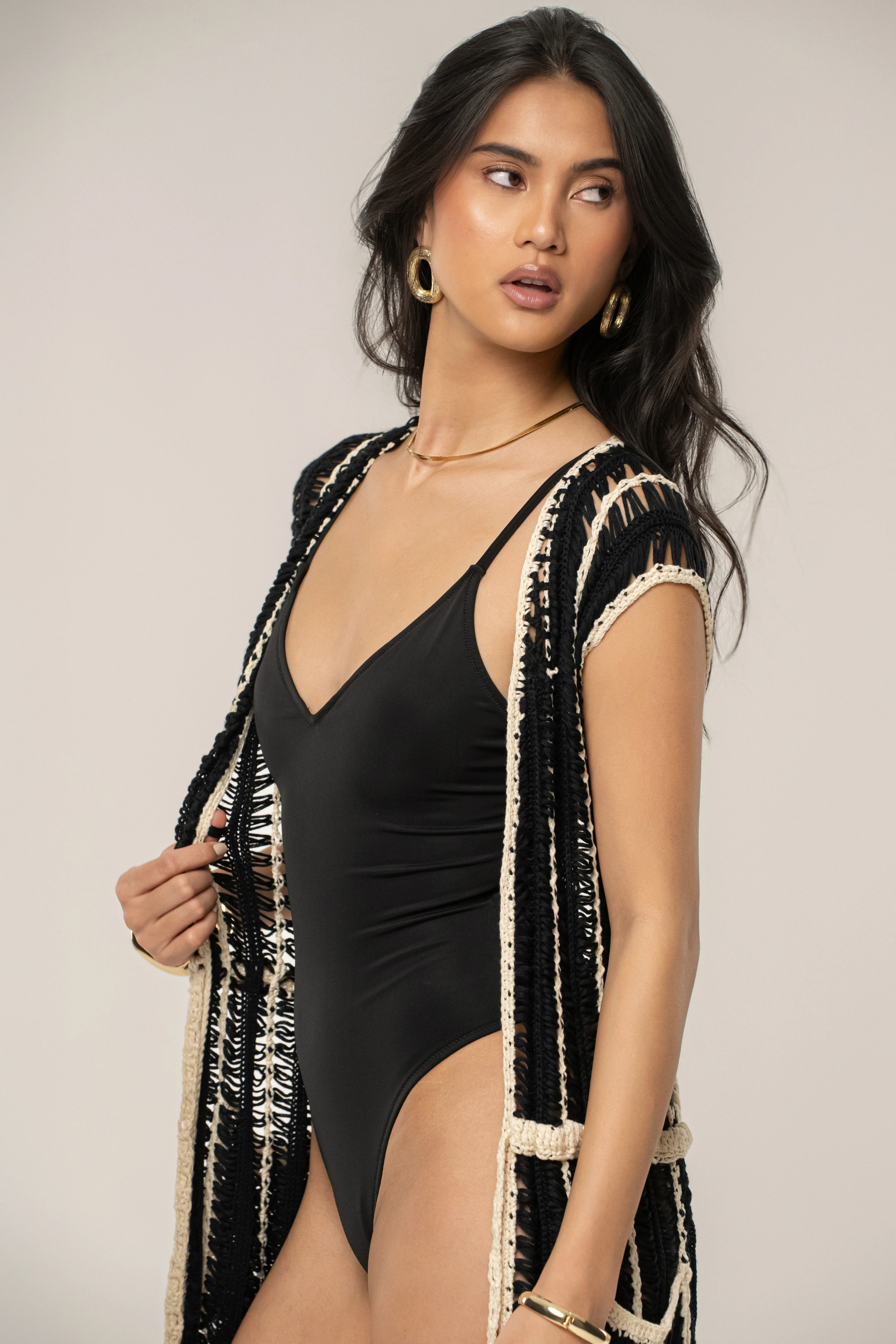 Black/Beige Marcelle Crochet Maxi Dress - Image 13