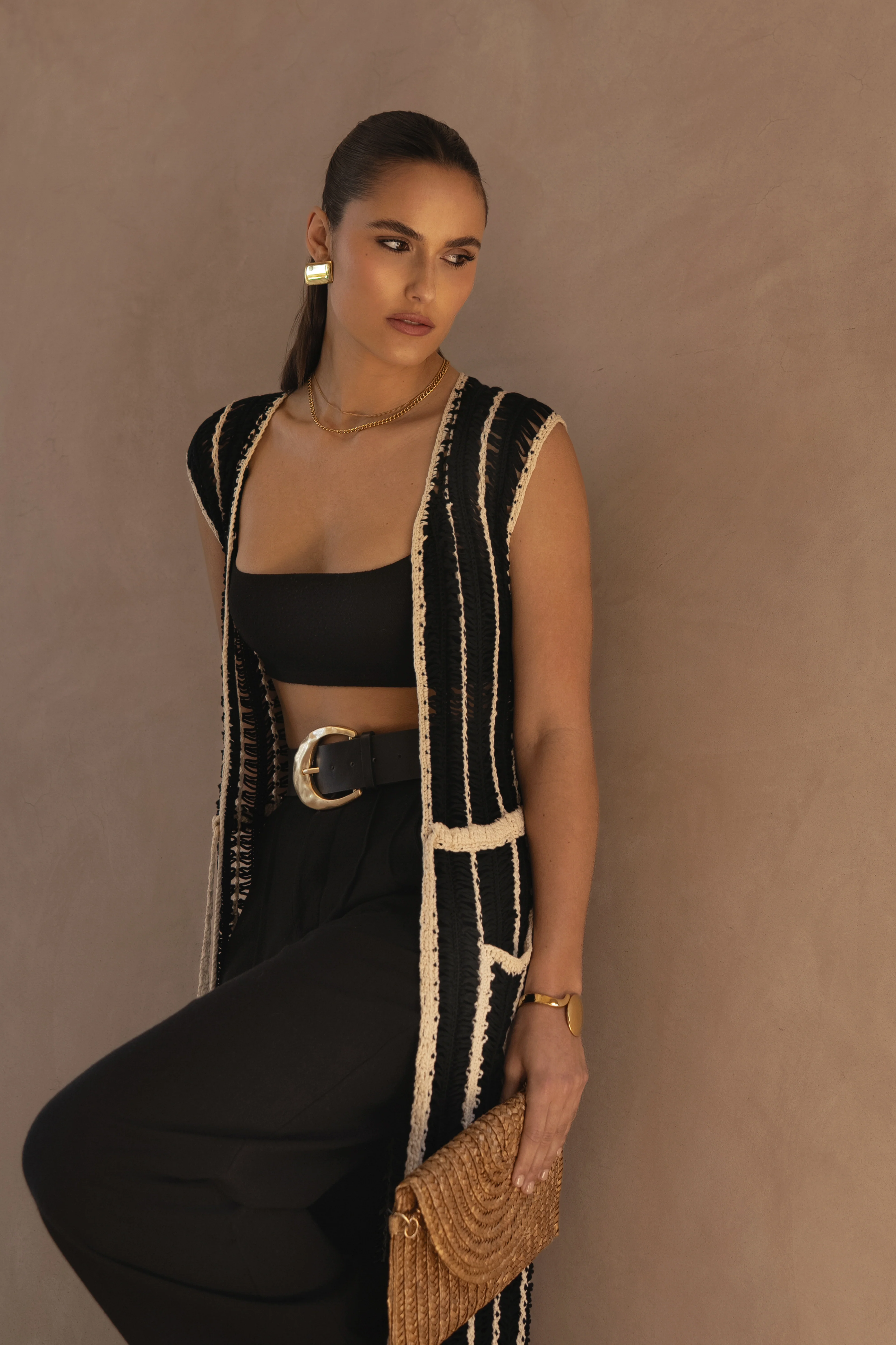 Black/Beige Marcelle Crochet Maxi Dress - Image 14