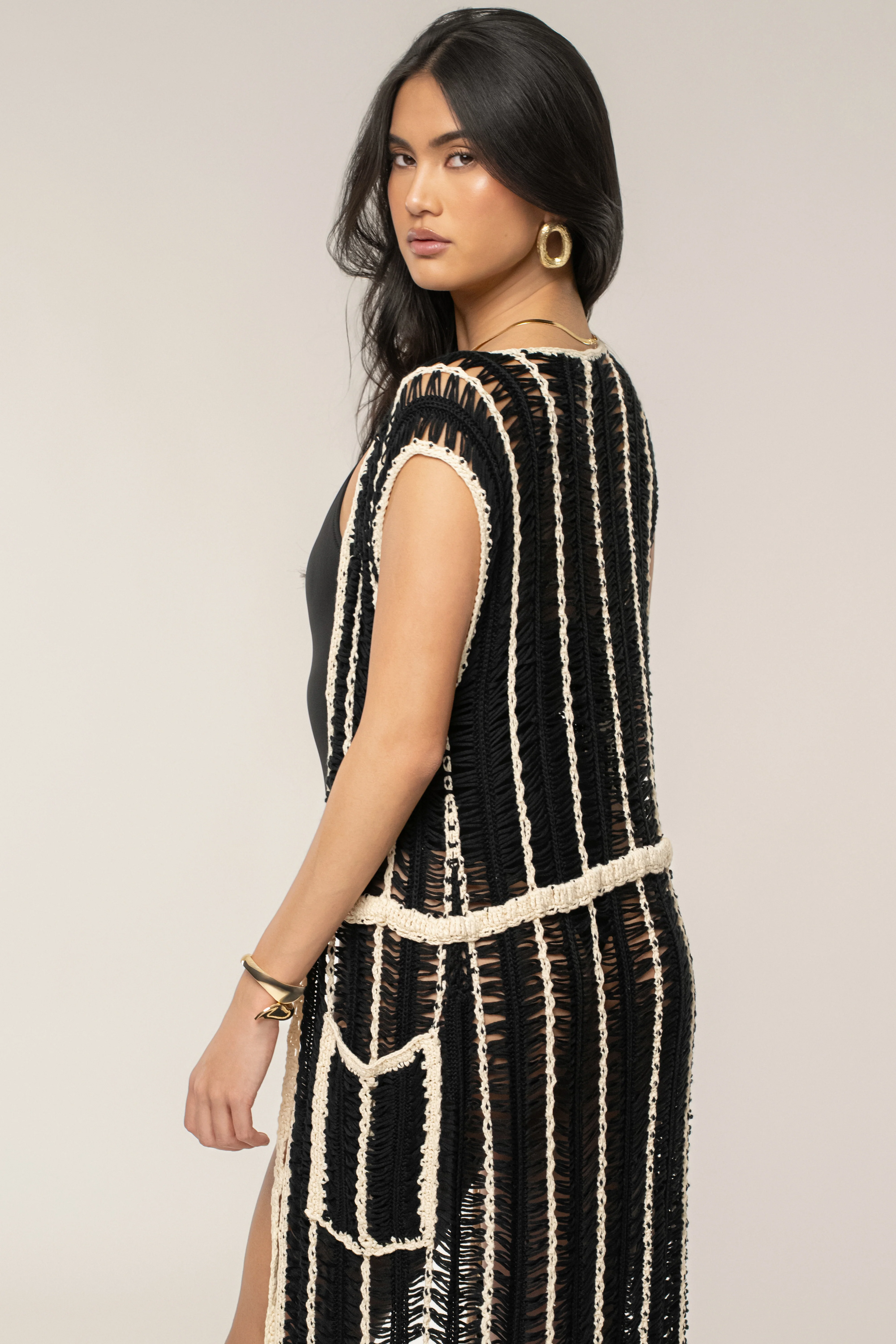 Black/Beige Marcelle Crochet Maxi Dress - Image 15