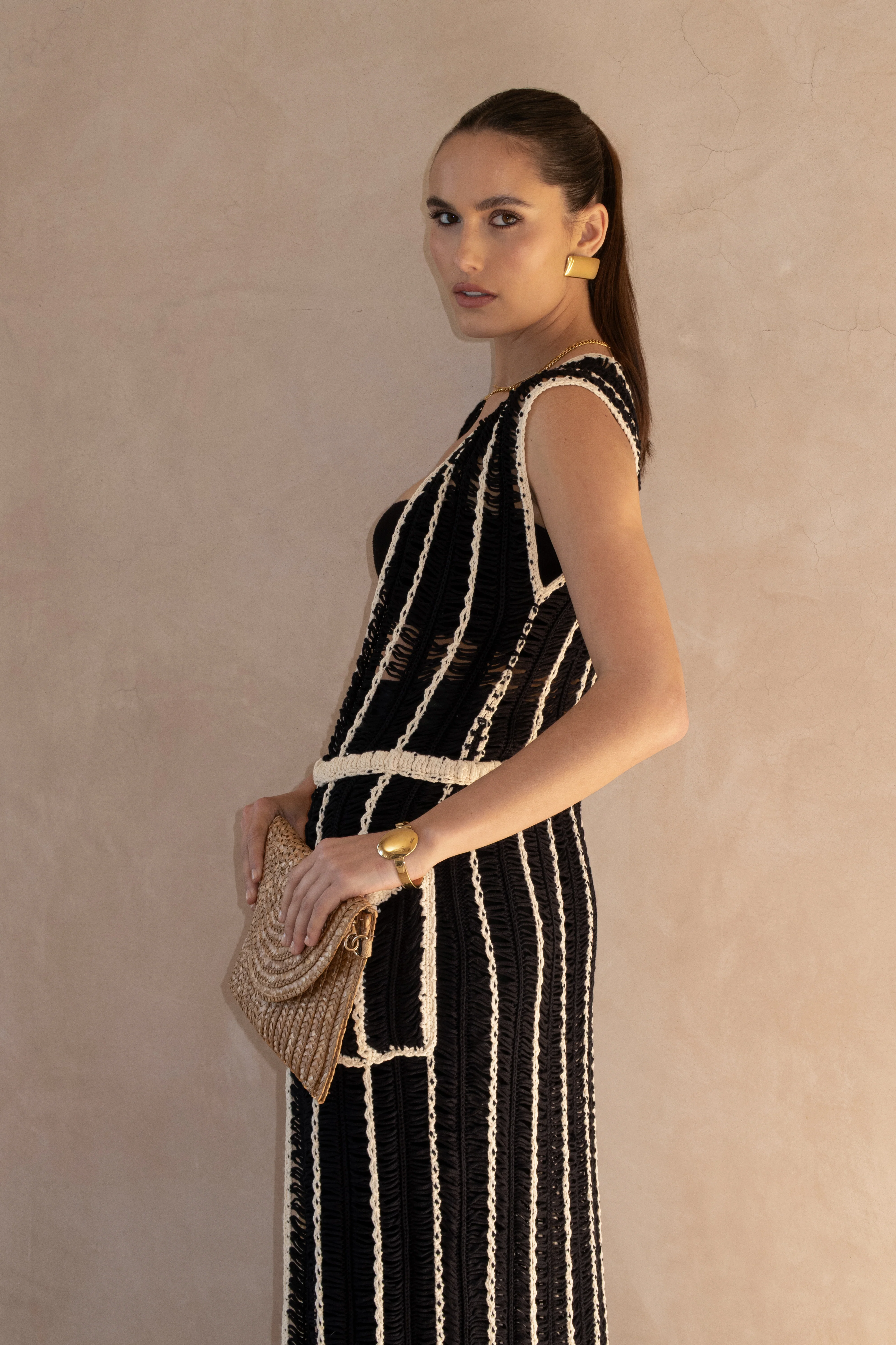 Black/Beige Marcelle Crochet Maxi Dress - Image 16