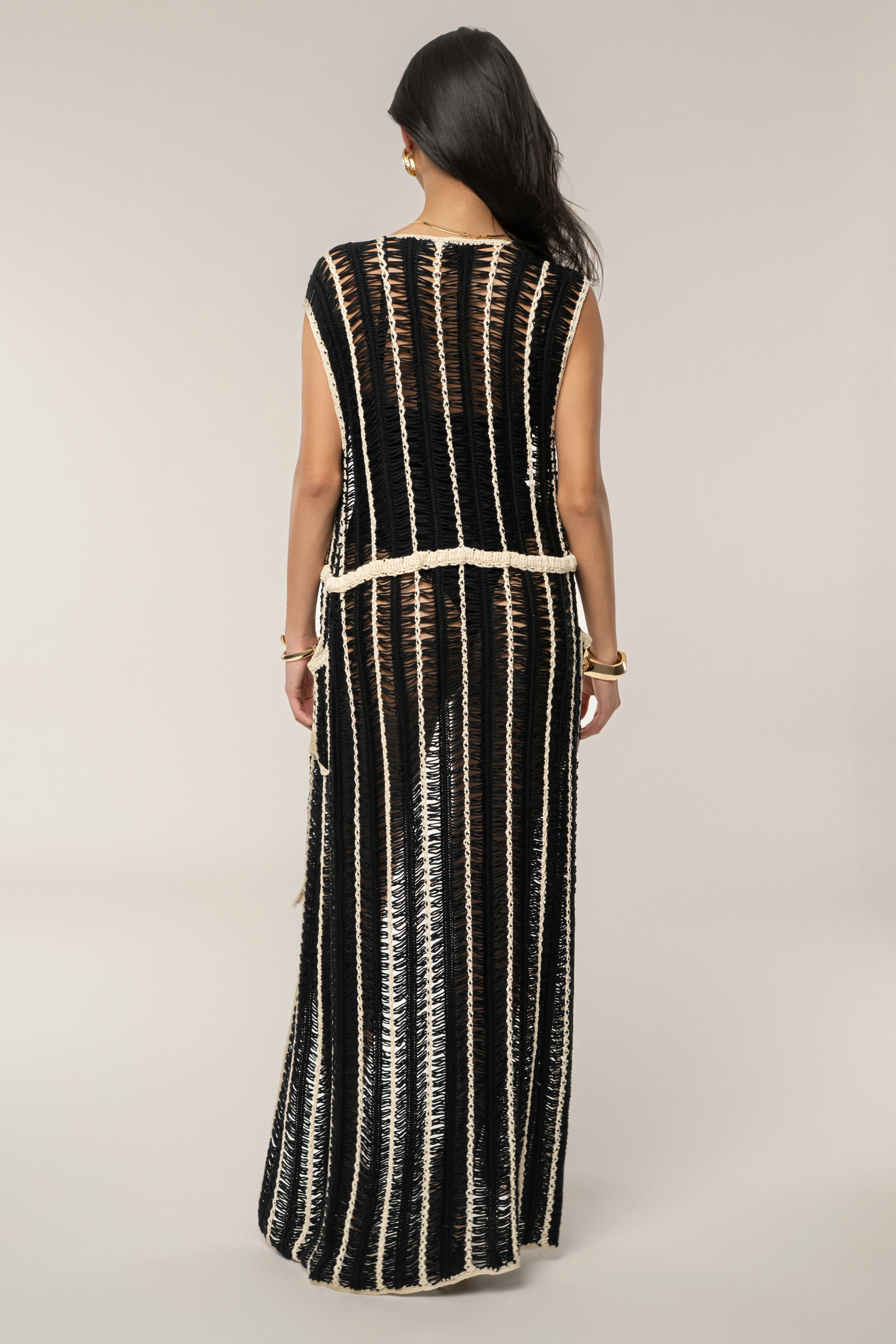 Black/Beige Marcelle Crochet Maxi Dress - Image 18