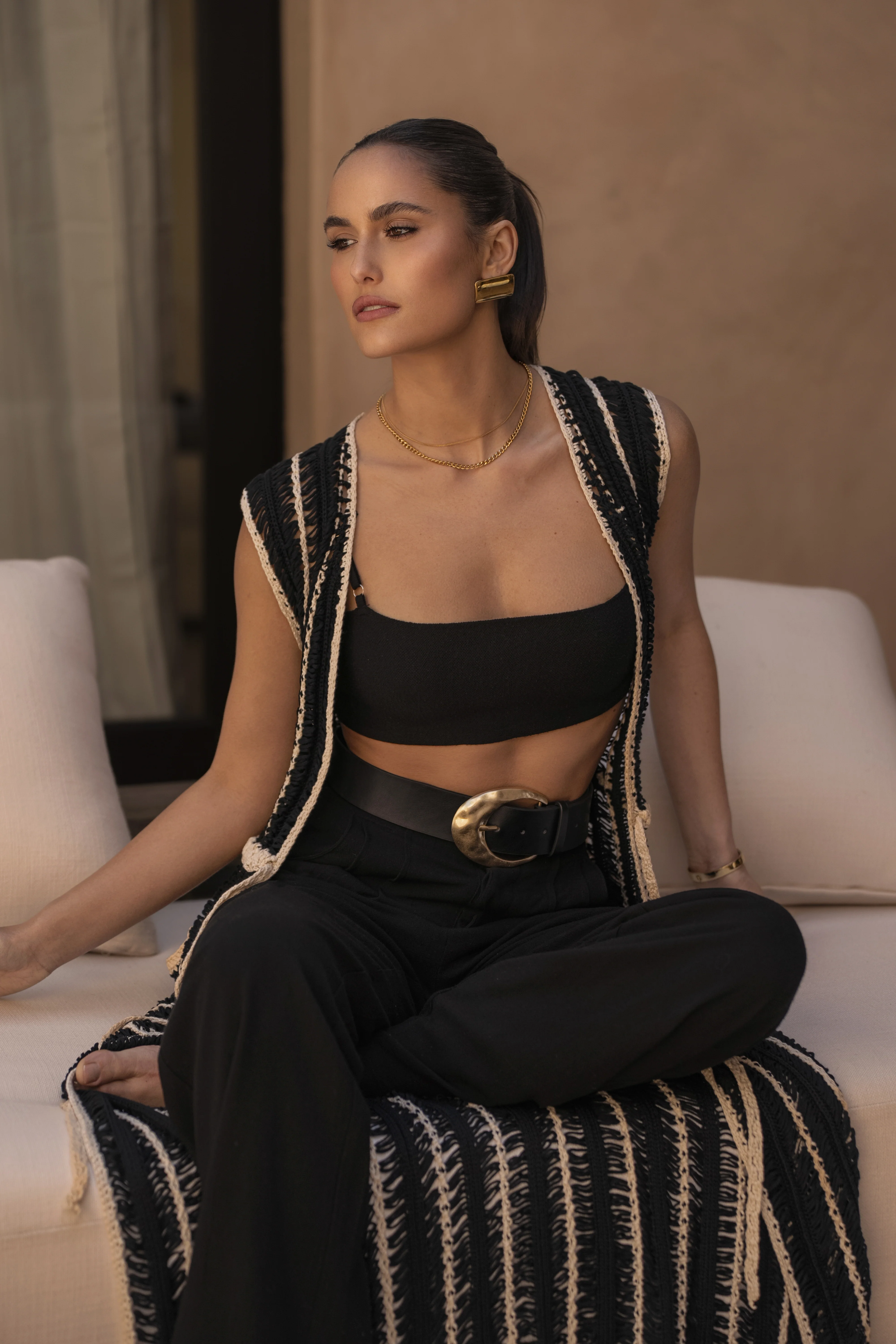 Black/Beige Marcelle Crochet Maxi Dress - Image 2
