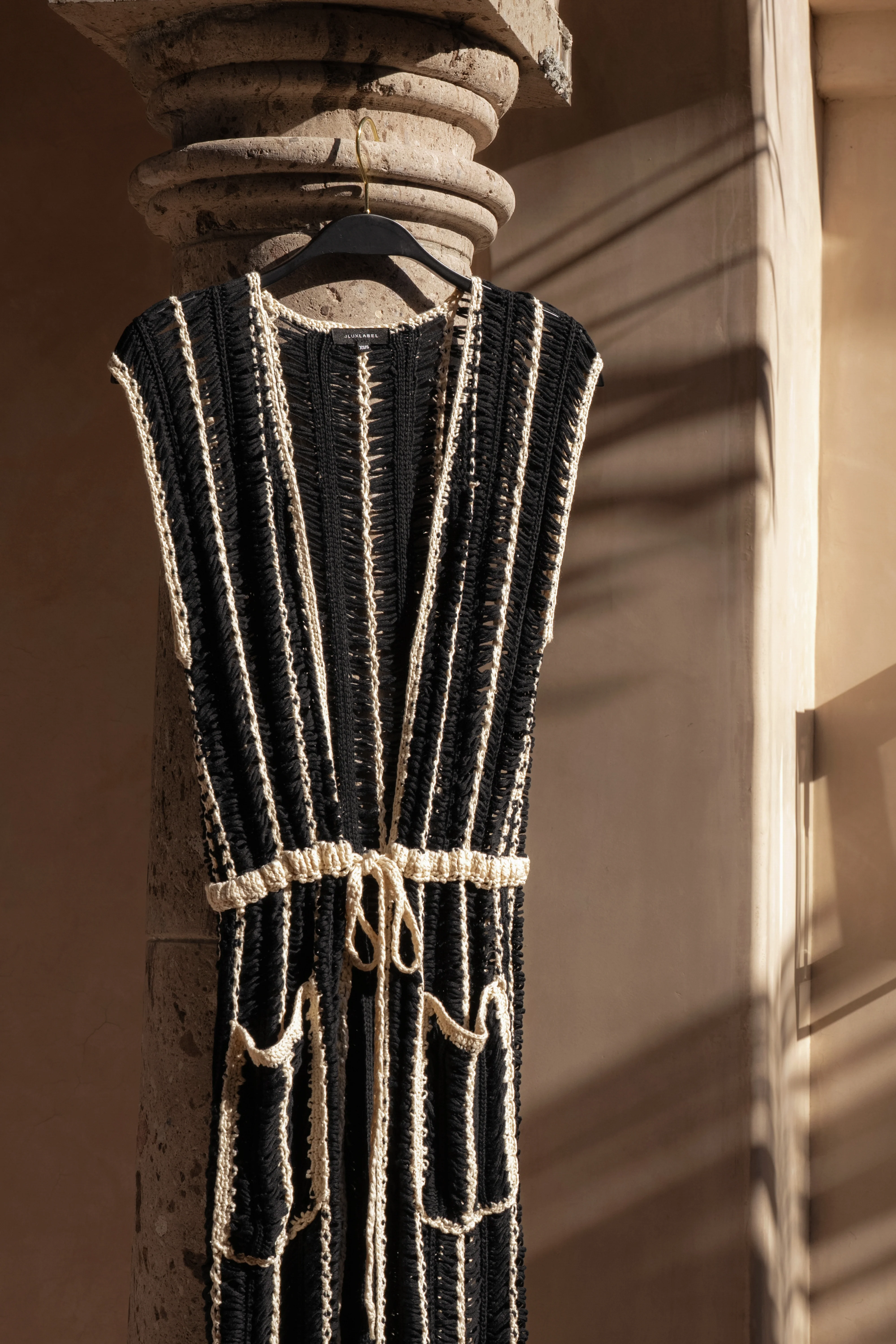 Black/Beige Marcelle Crochet Maxi Dress - Image 4