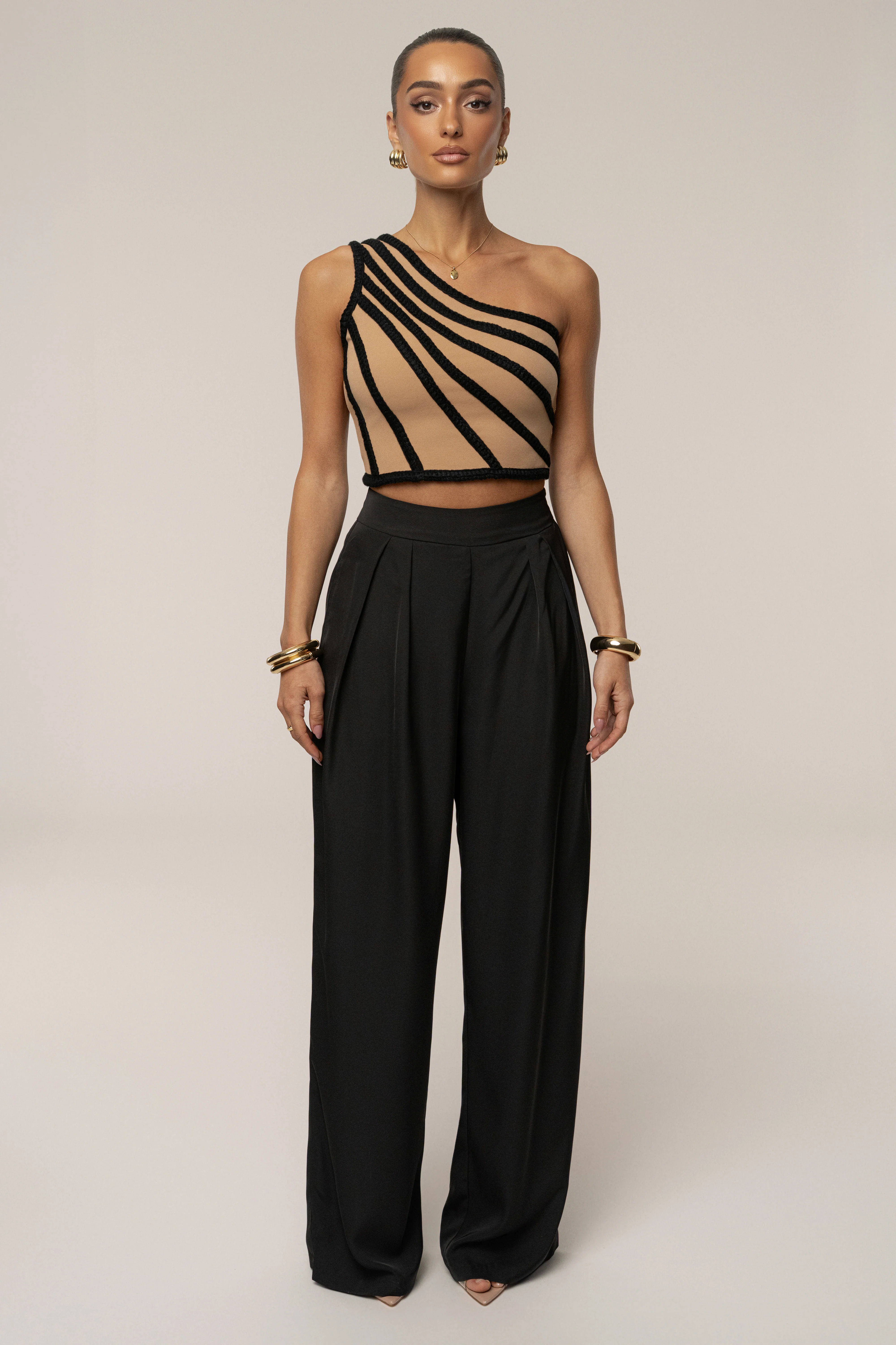 Black Braided One Shoulder Top - Image 3