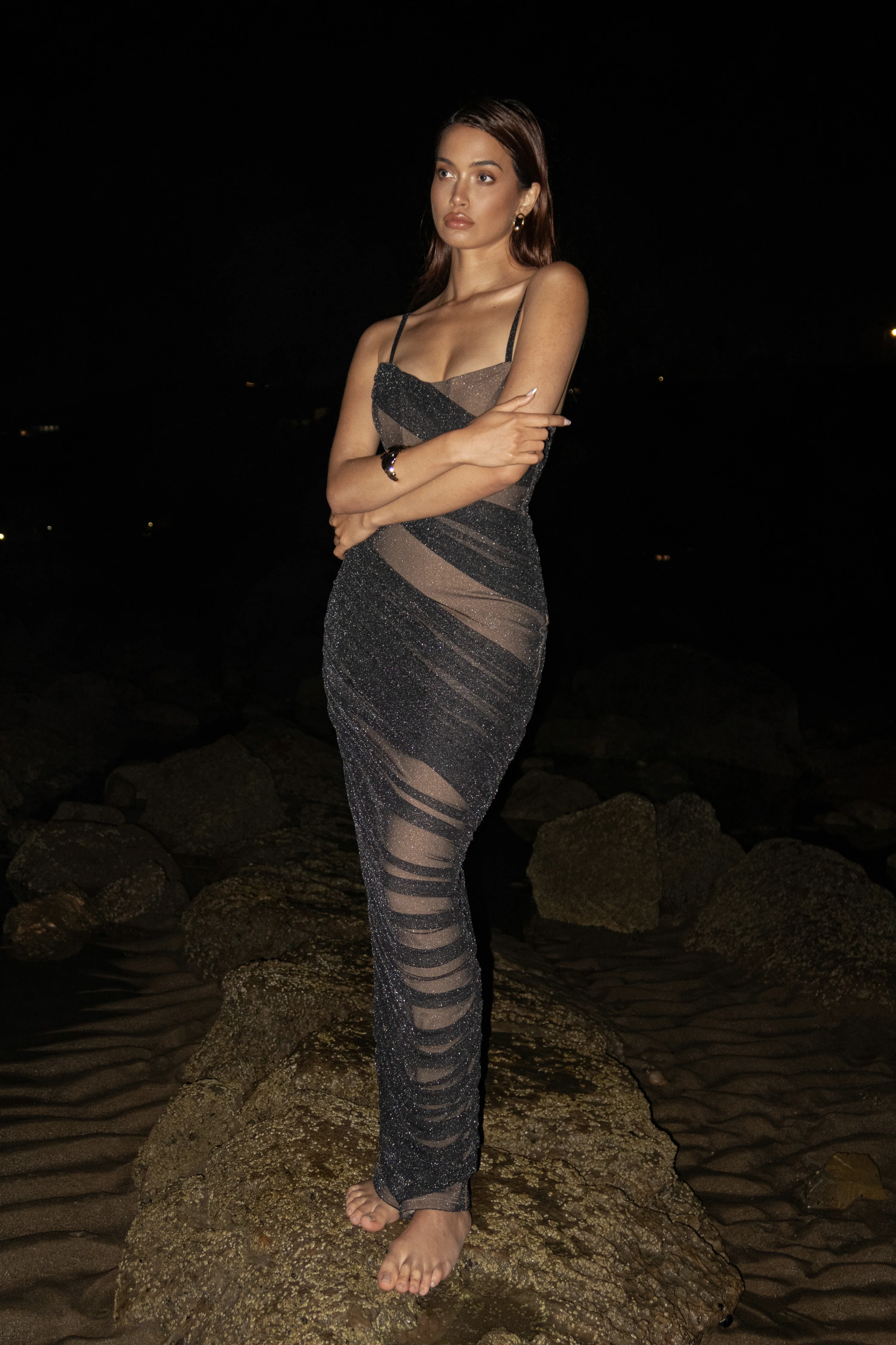 Black Catalina Lurex Knit Maxi Dress - Image 14