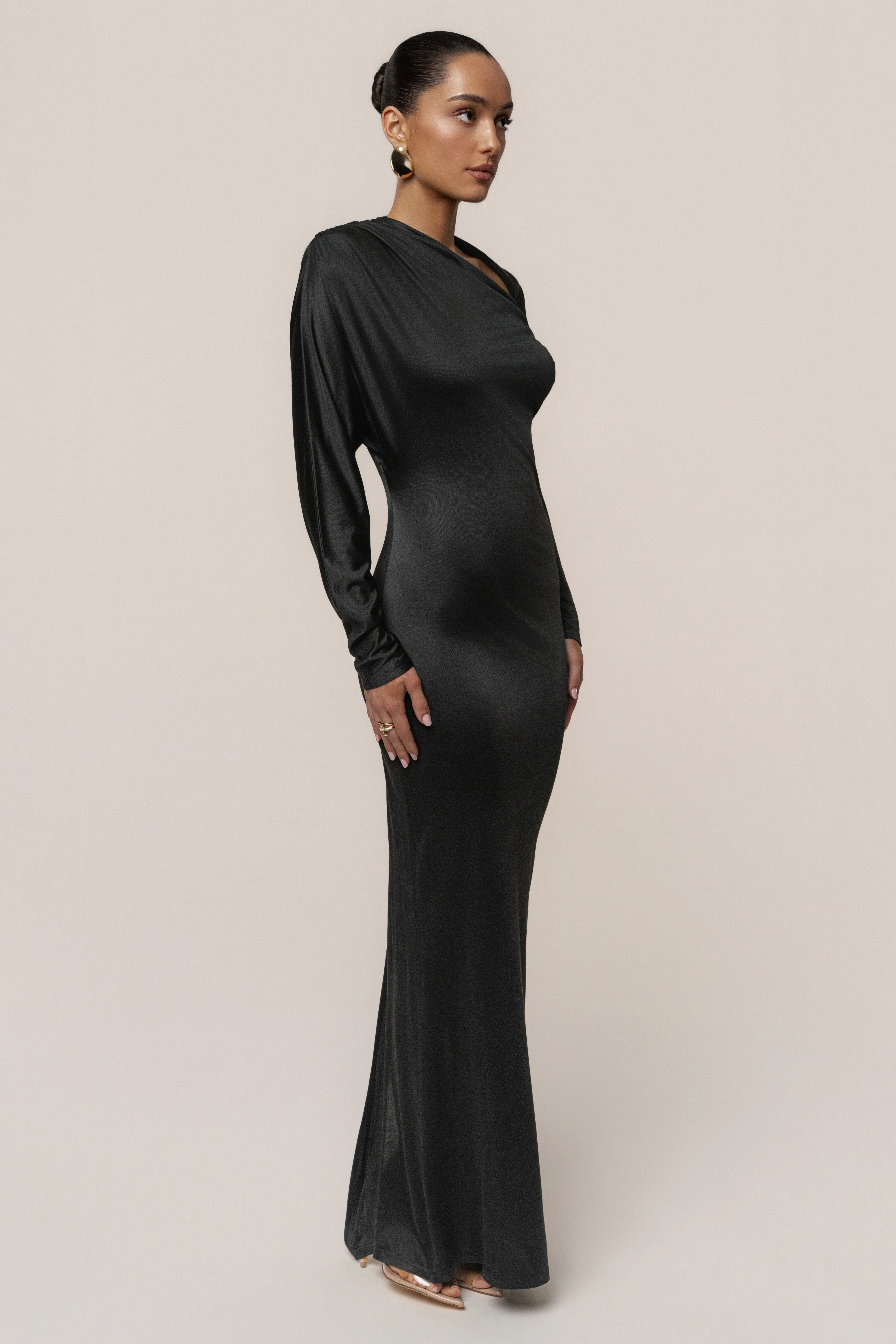 Black Glisten Slit Maxi Dress - Image 3
