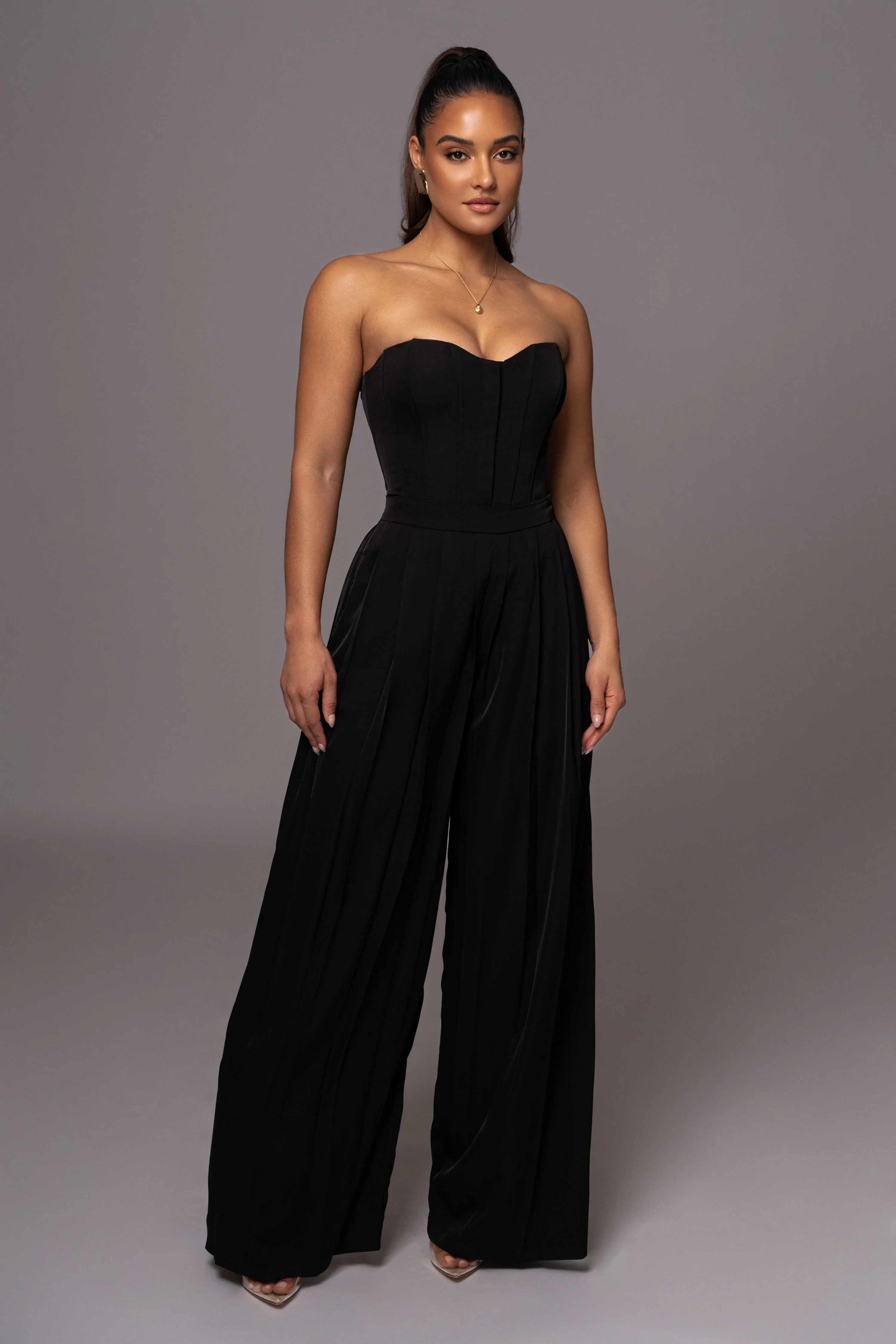 Black Clara Wide Leg Pleated Trousers - Image 3