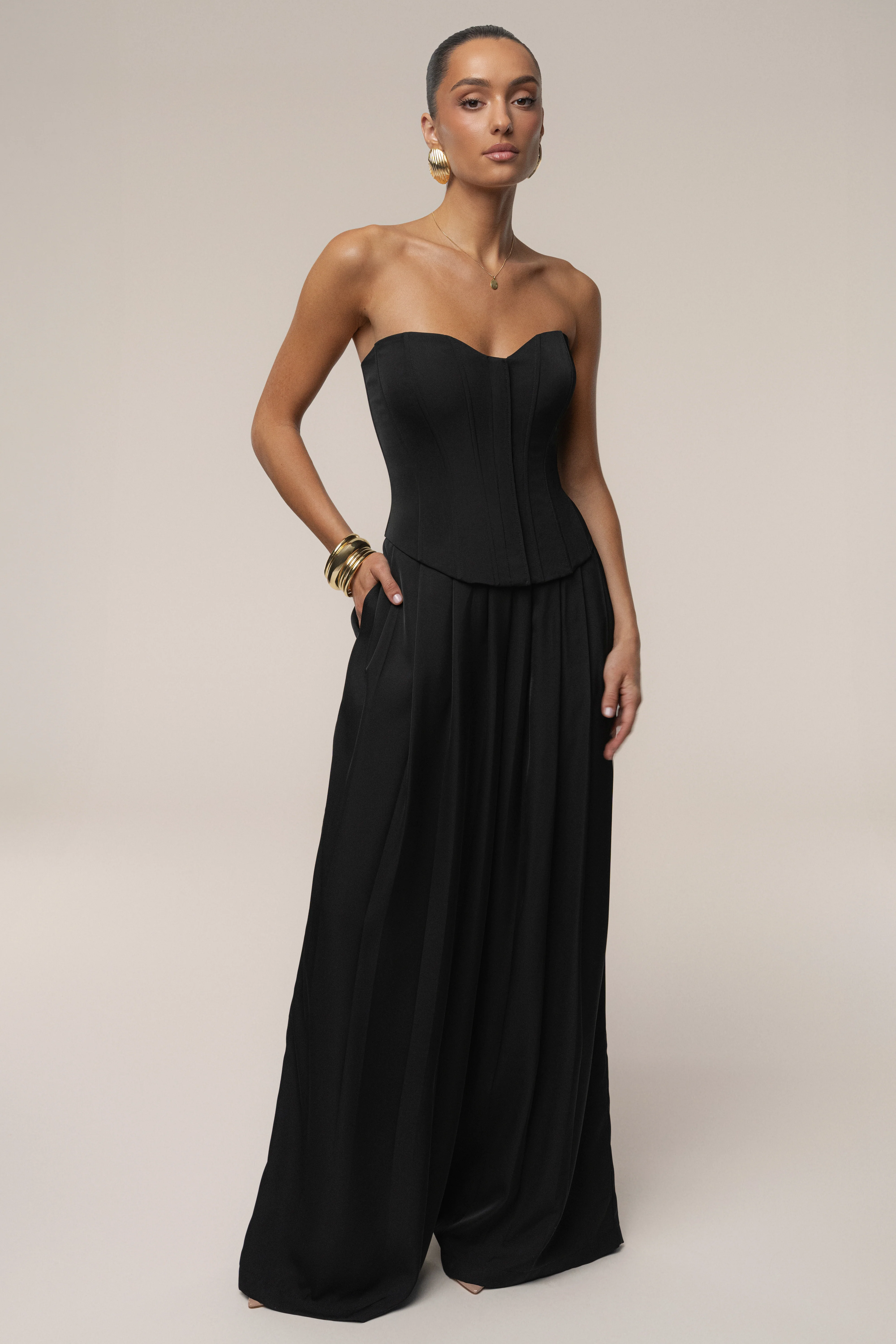 Black Clara Wide Leg Pleated Trousers - Image 4