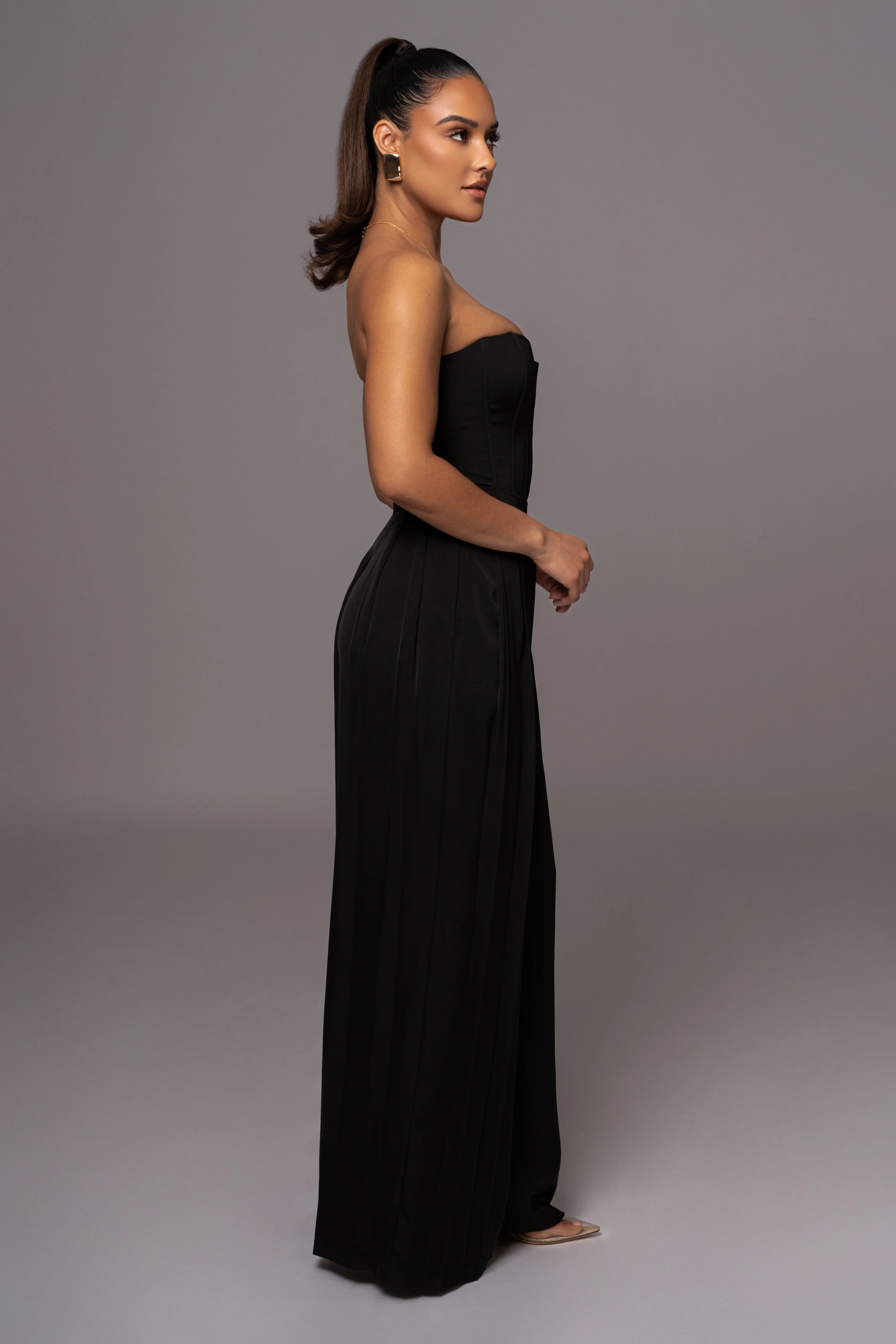 Black Clara Wide Leg Pleated Trousers - Image 6