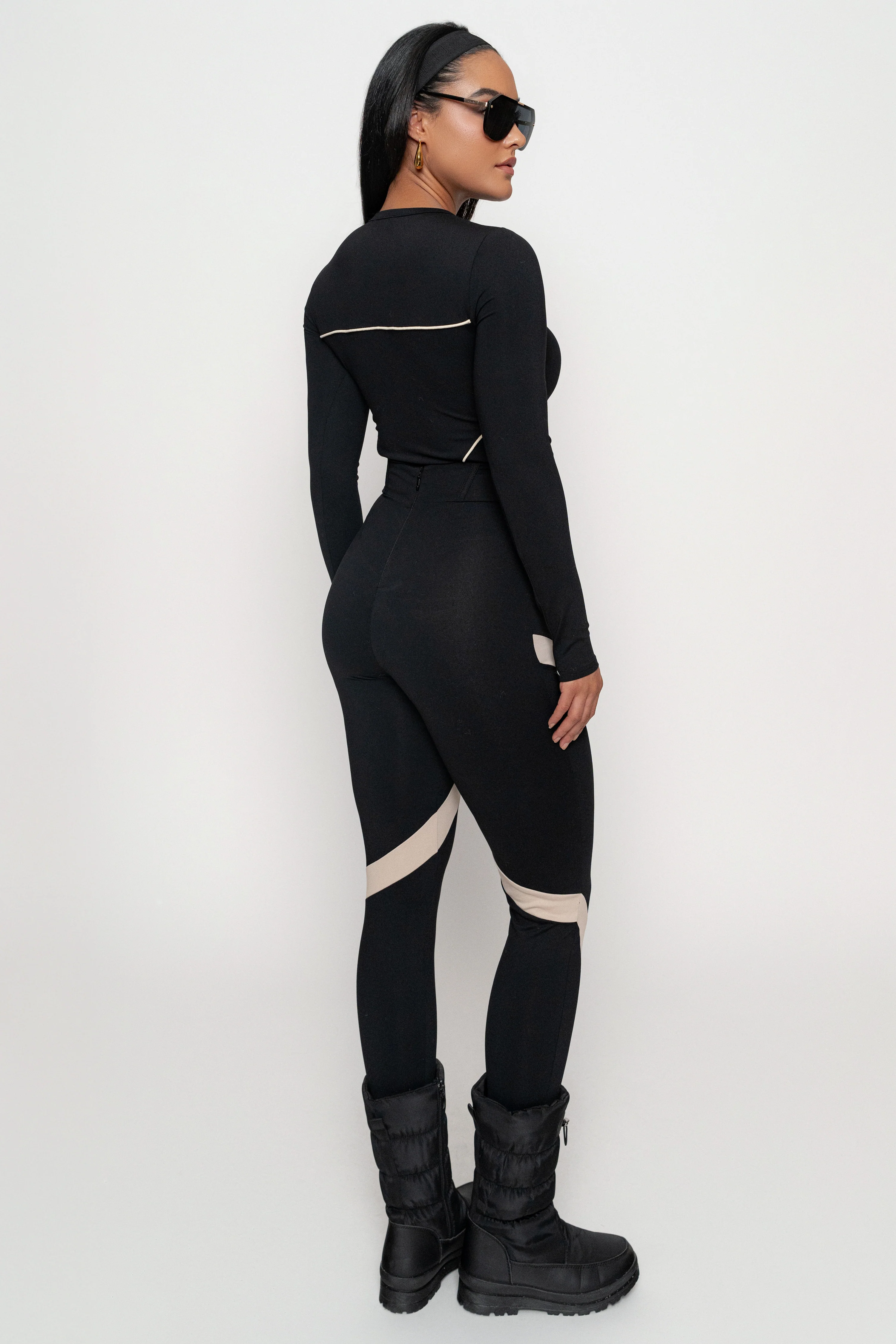 Black/Cream Pilar Piped Bodysuit - Image 10
