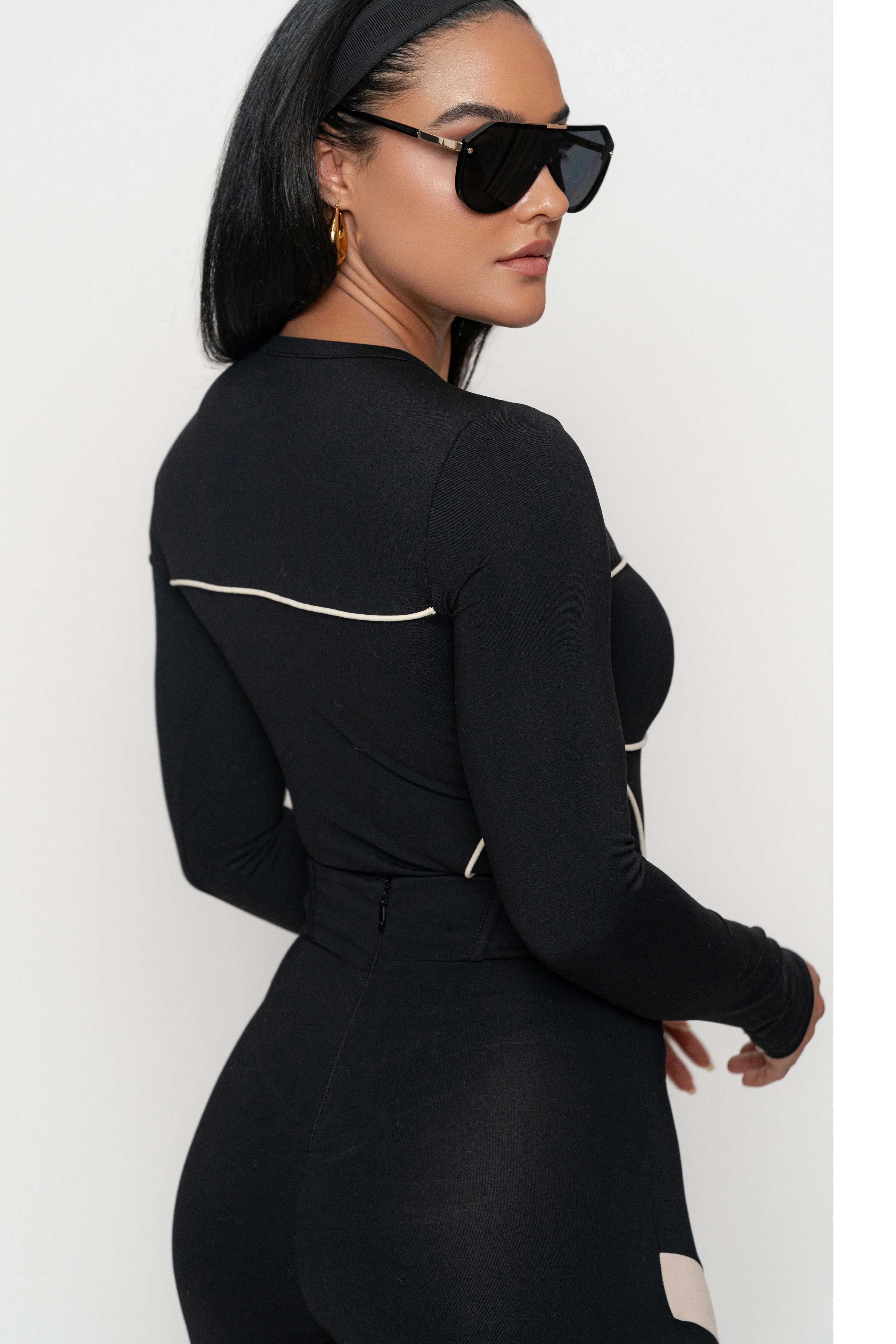 Black/Cream Pilar Piped Bodysuit - Image 11