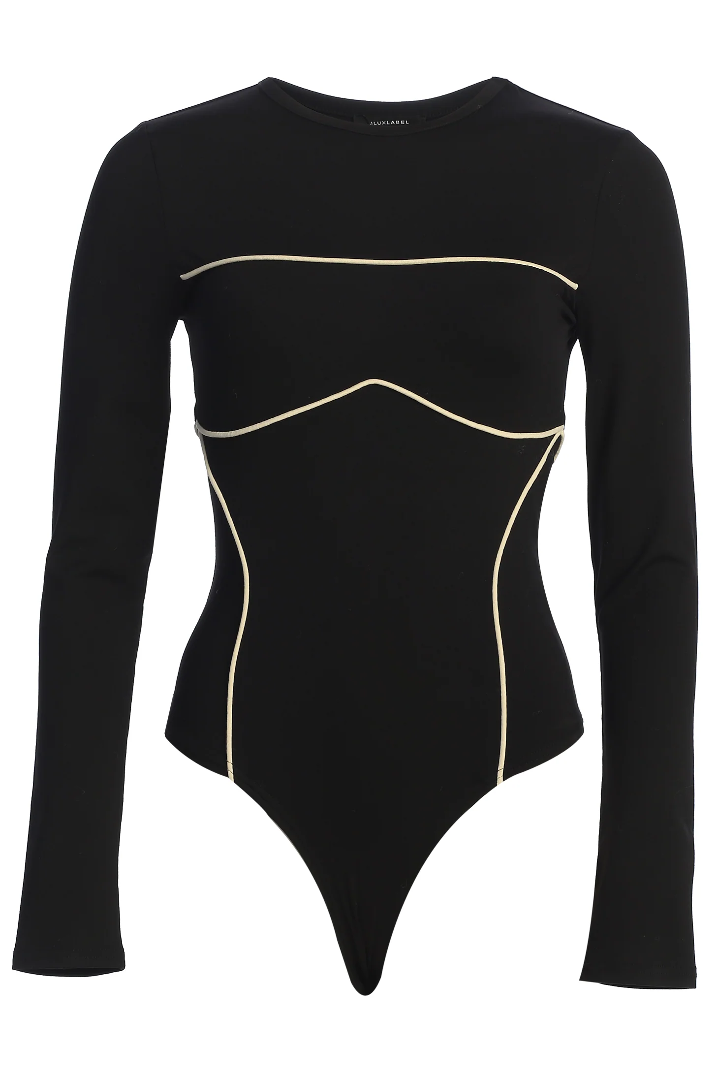 Black/Cream Pilar Piped Bodysuit - Image 2