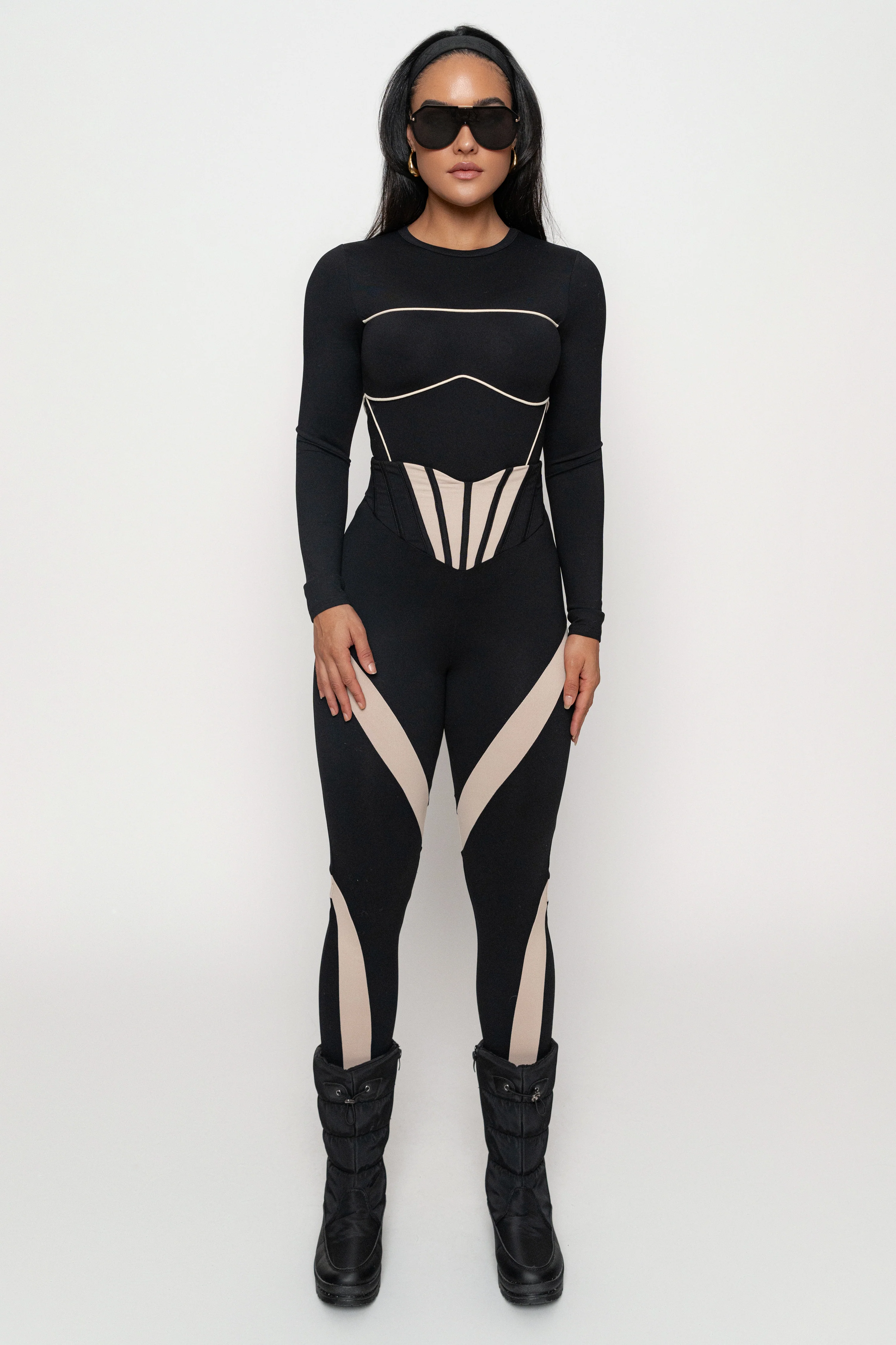 Black/Cream Pilar Piped Bodysuit - Image 5