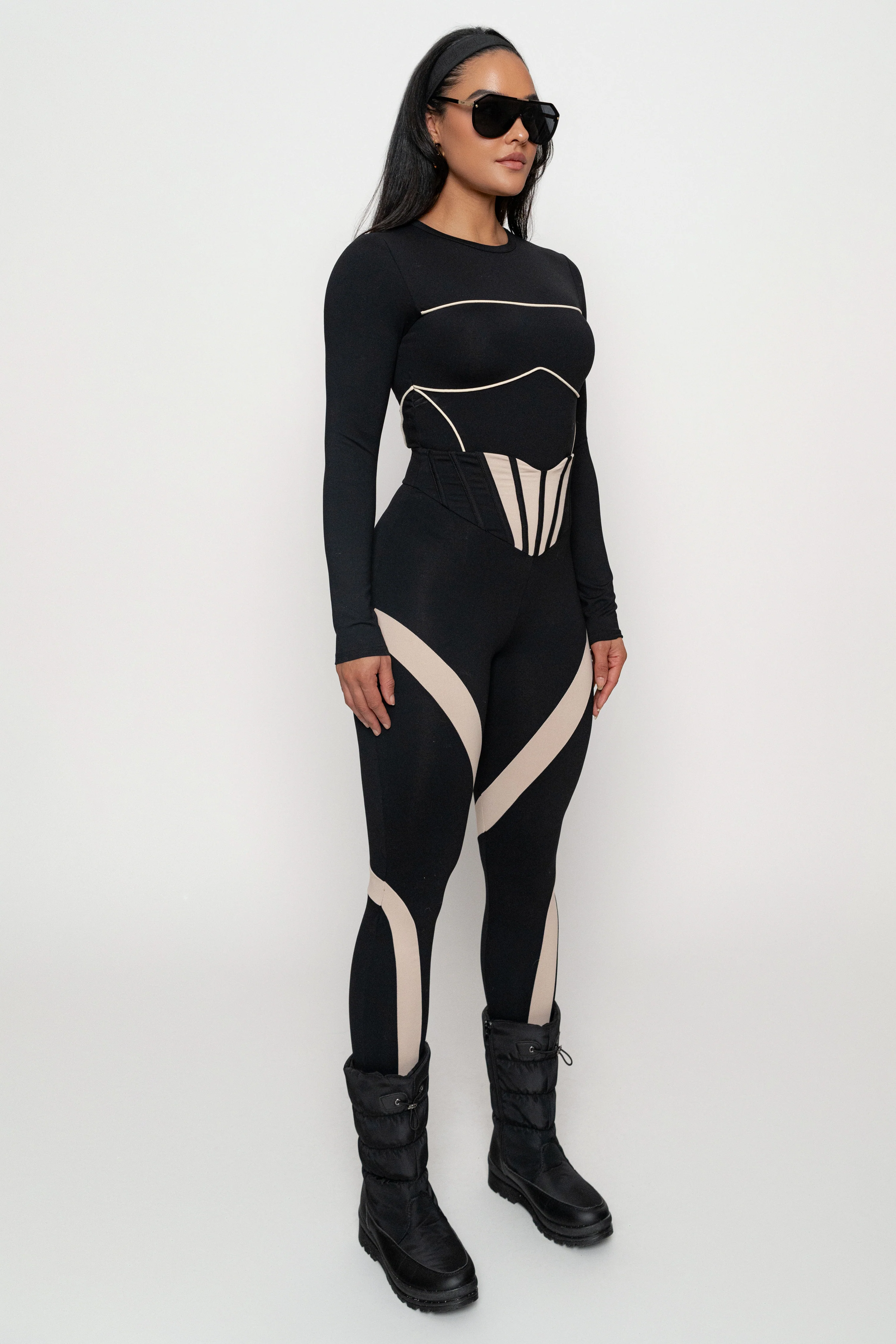 Black/Cream Pilar Piped Bodysuit - Image 6