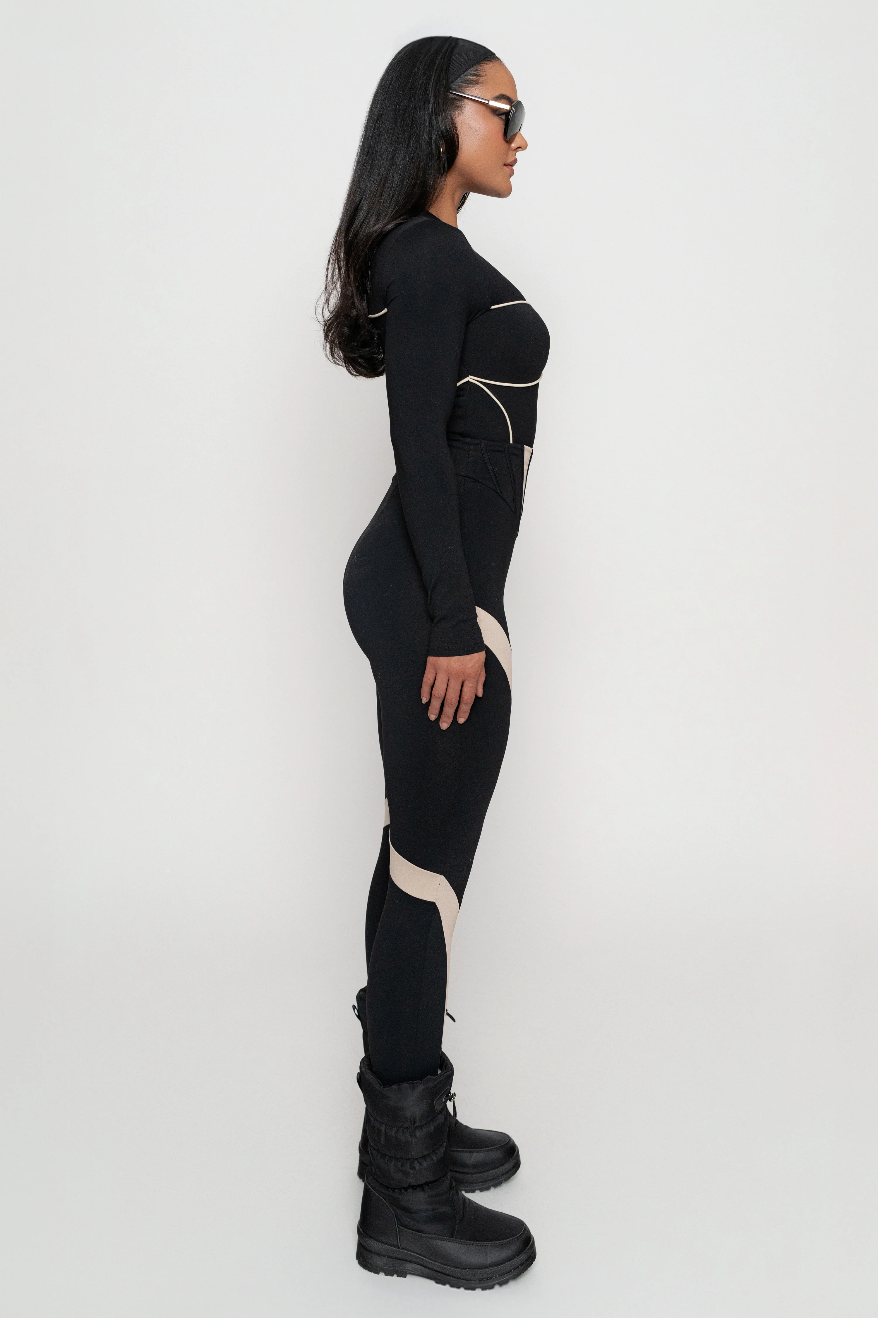 Black/Cream Pilar Piped Bodysuit - Image 8