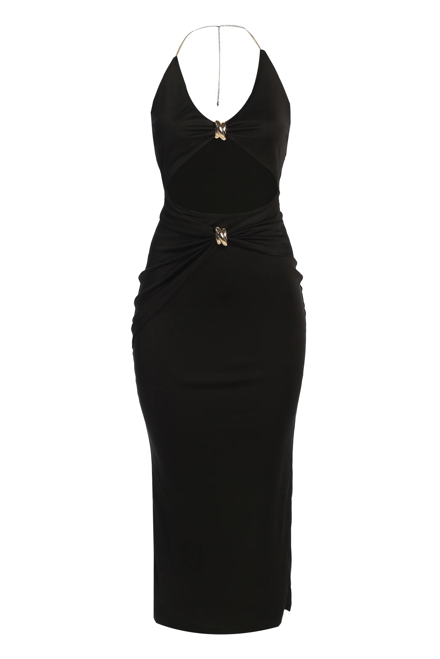 Black Cutout Chain Midi Dress - Image 3