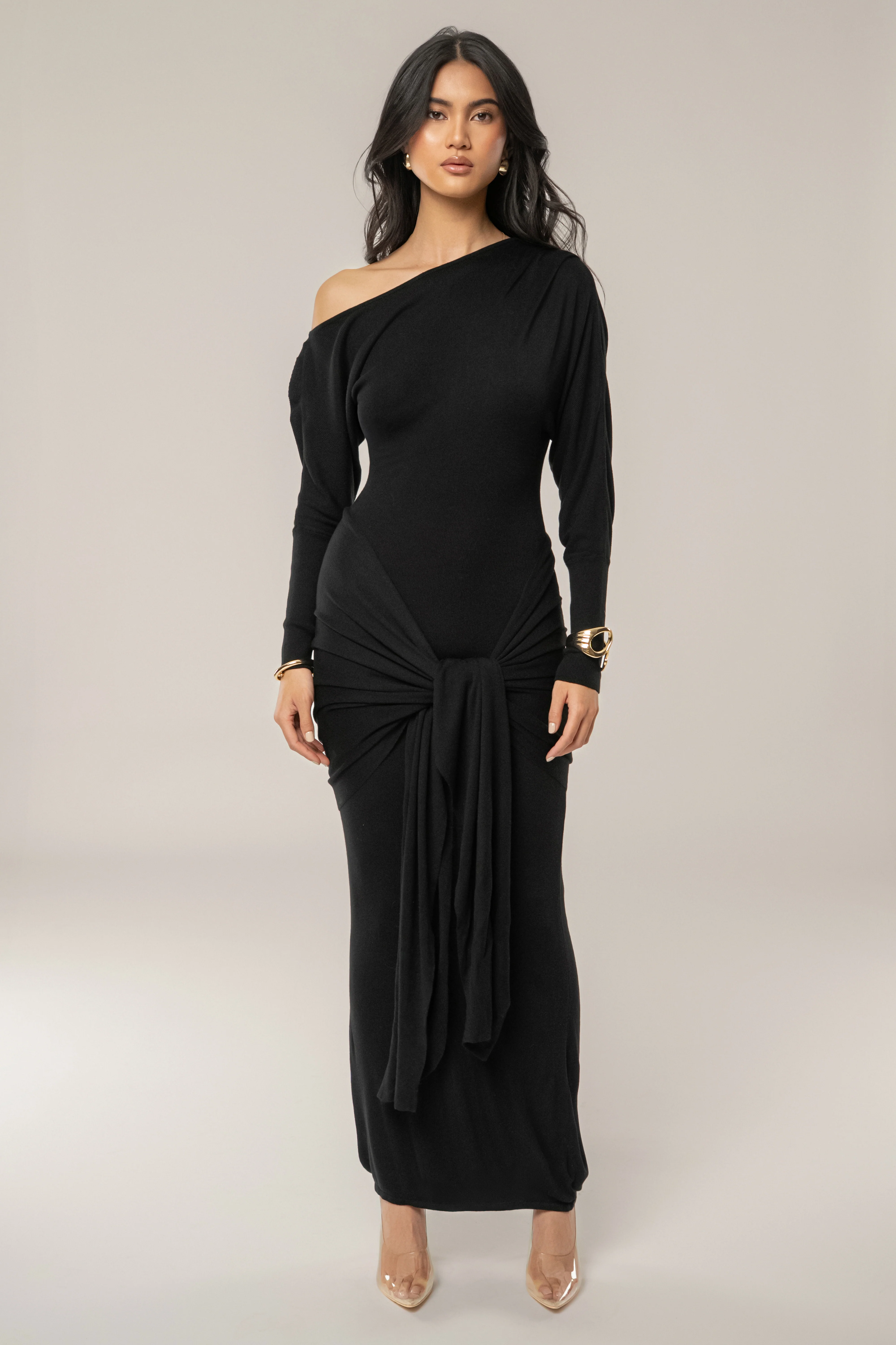 Black Dawn Drape Maxi Dress - Image 3