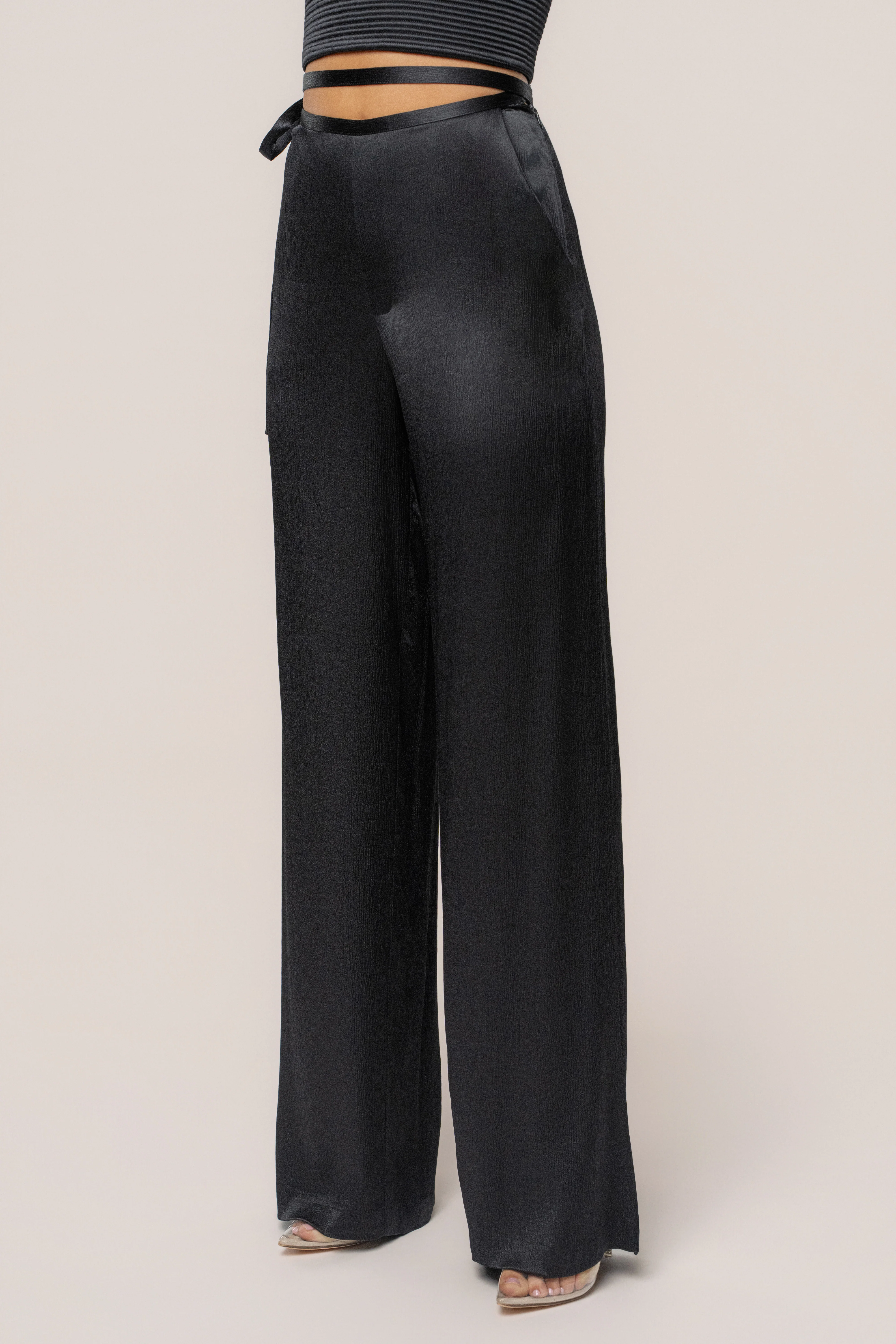 Black Deserae Satin Pants - Image 2