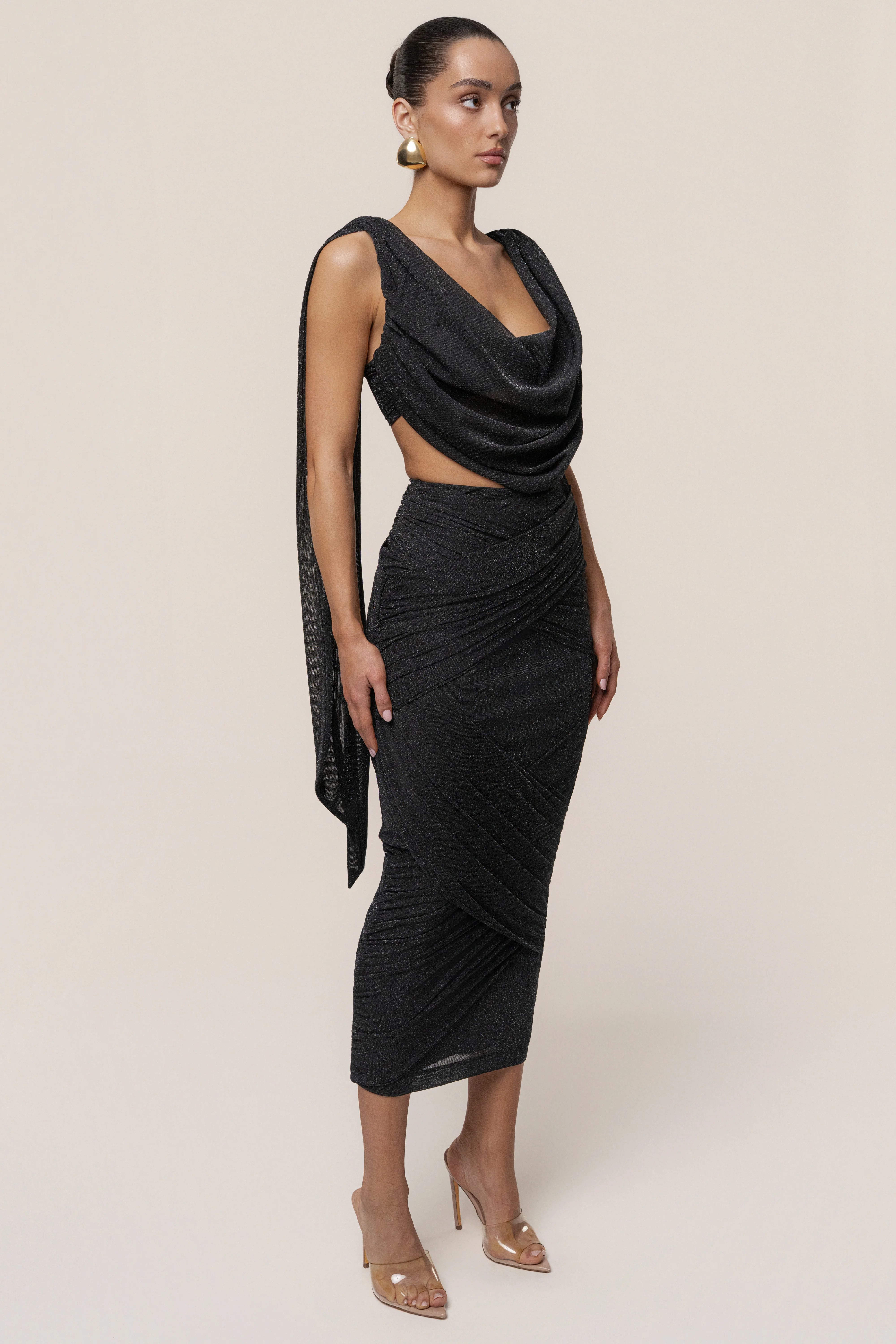 Black Divine Drape Skirt Set - Image 4