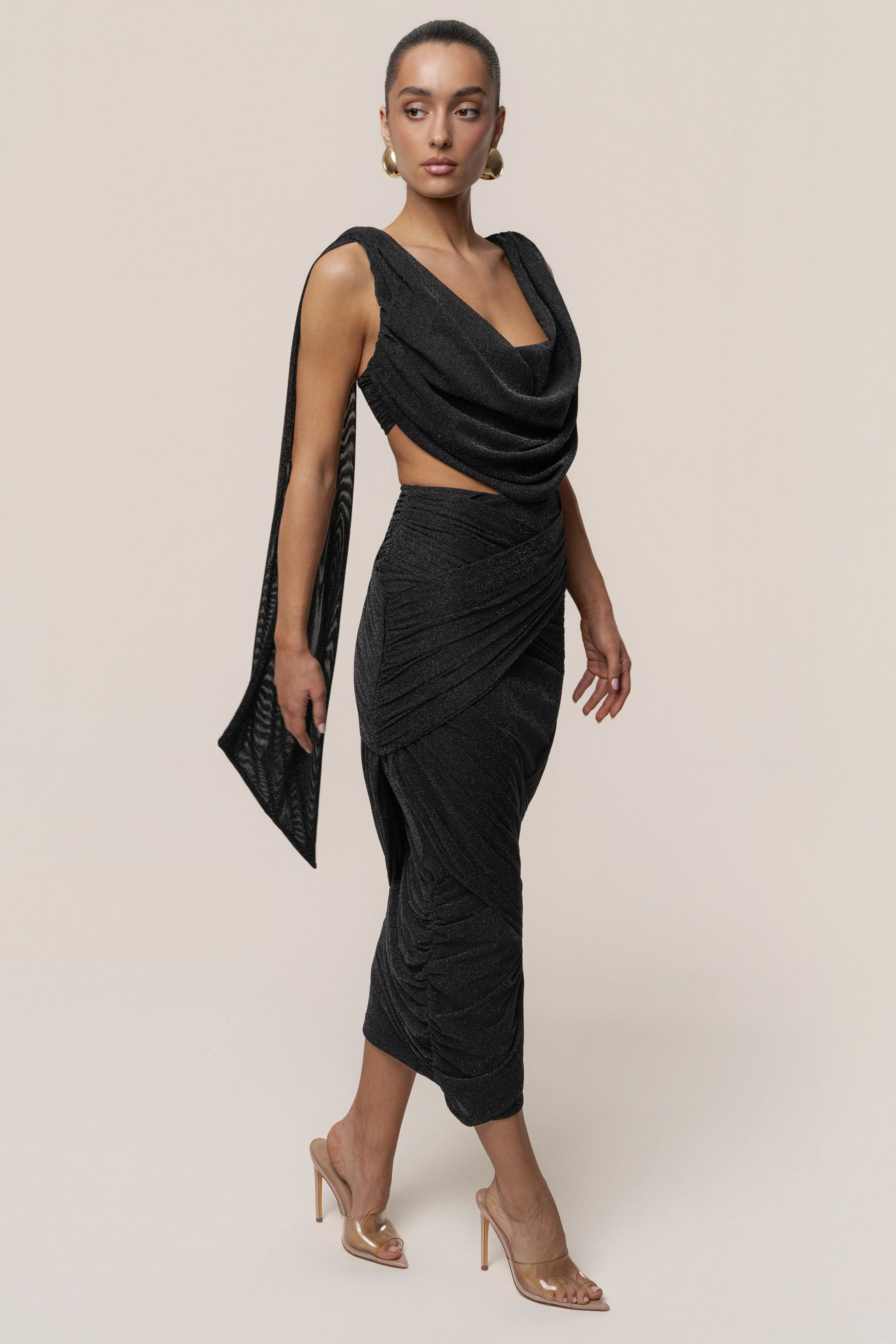 Black Divine Drape Skirt Set - Image 9