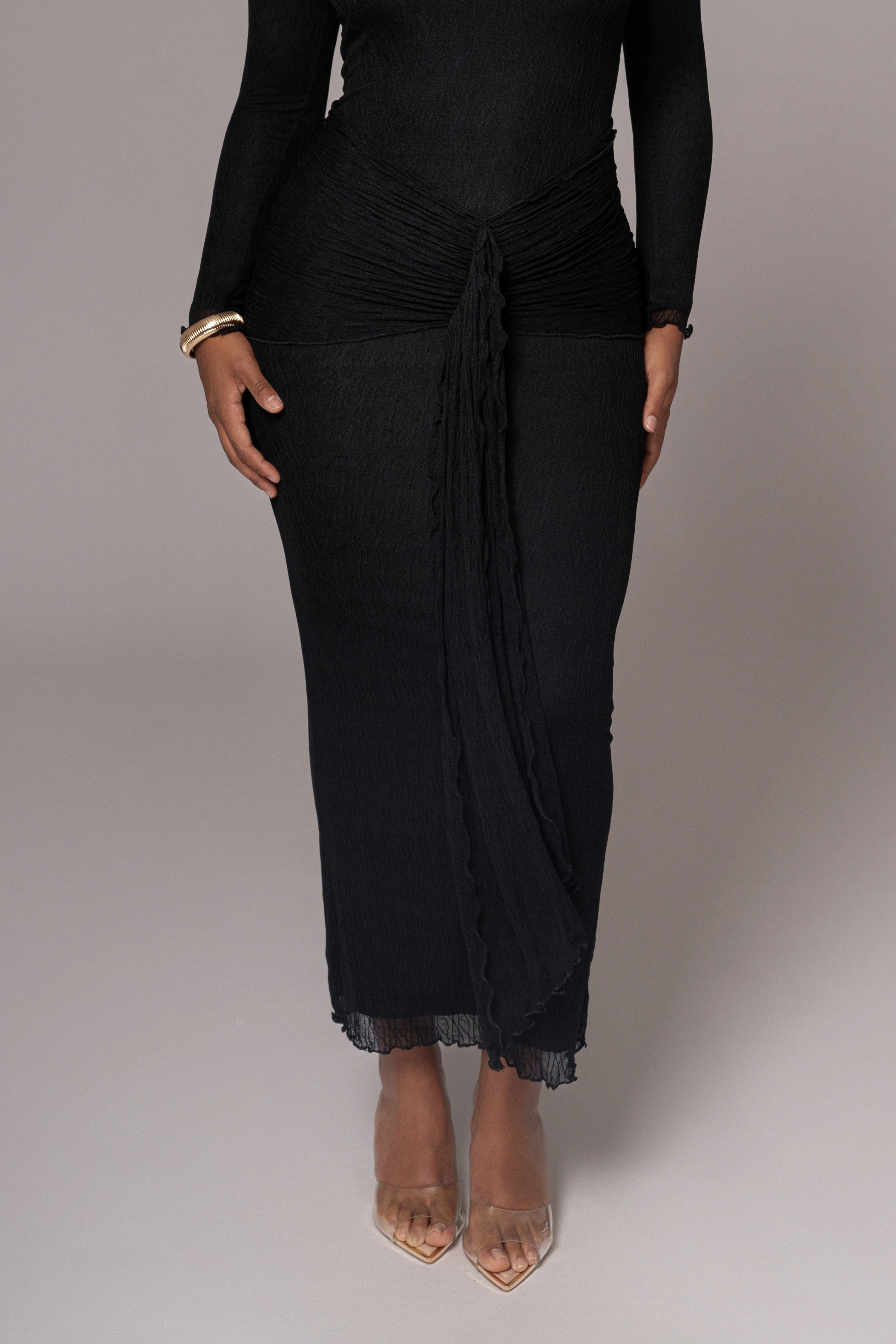 Black Drape Mock Neck Dress - Image 3