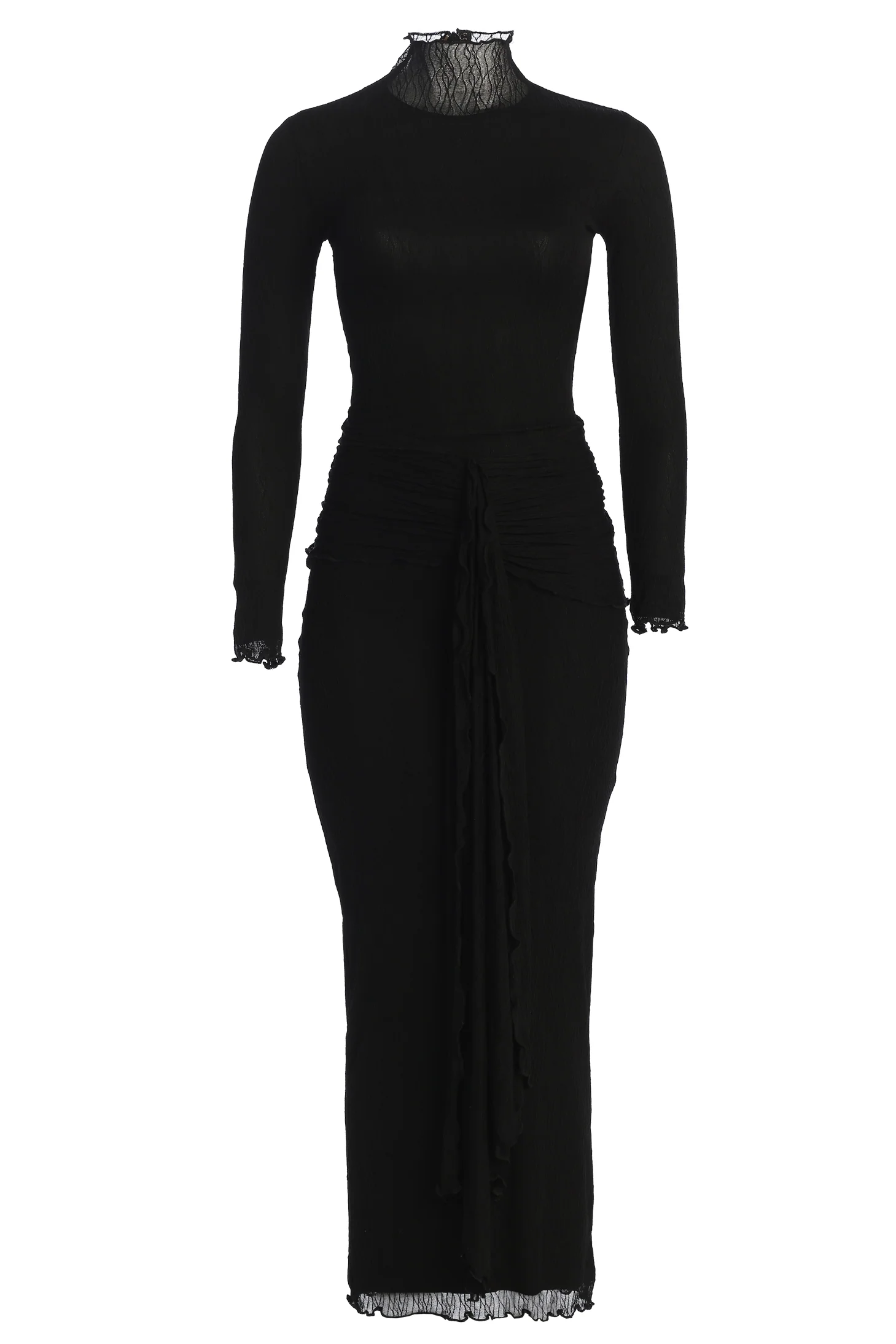 Black Drape Mock Neck Dress - Image 4