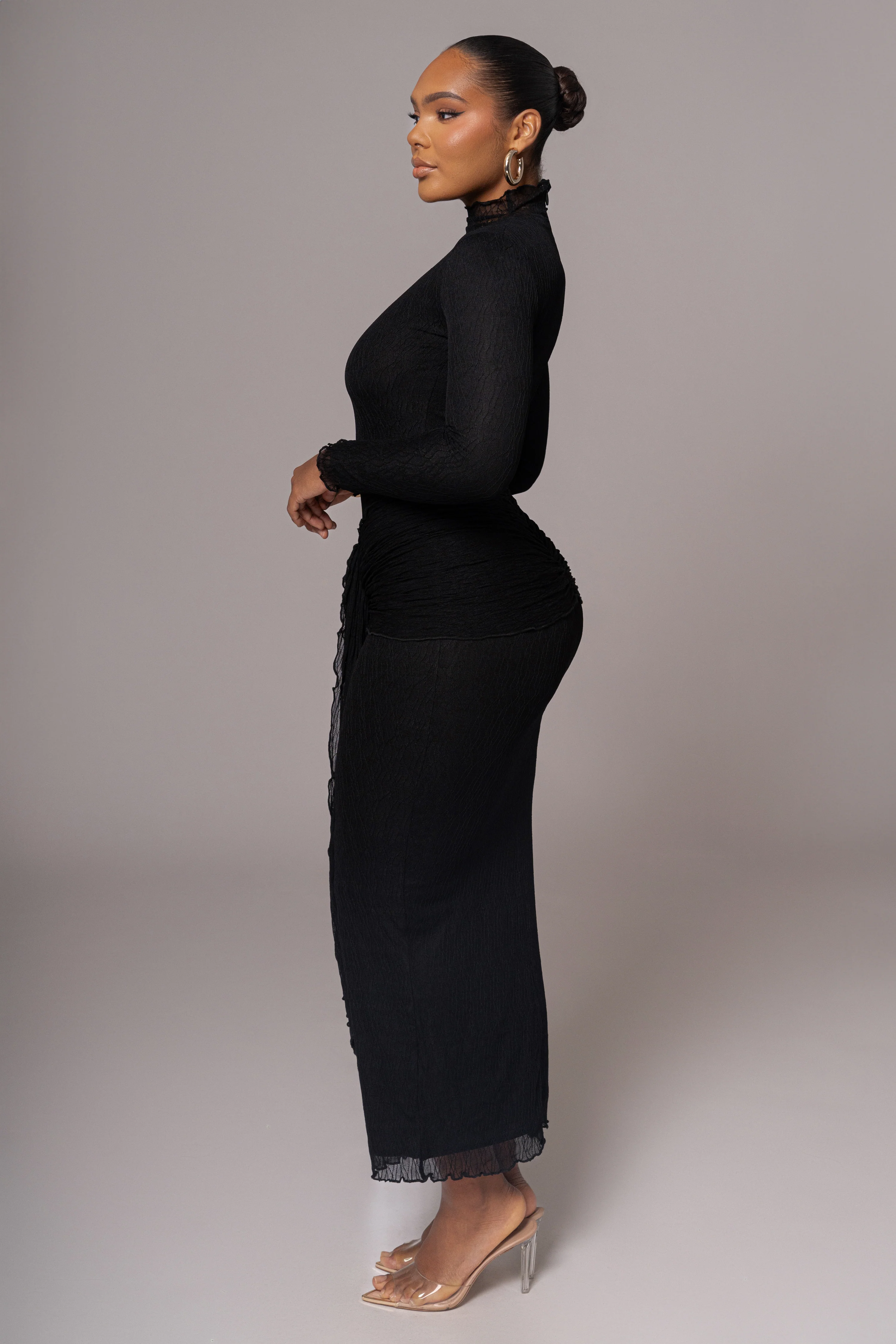 Black Drape Mock Neck Dress - Image 7