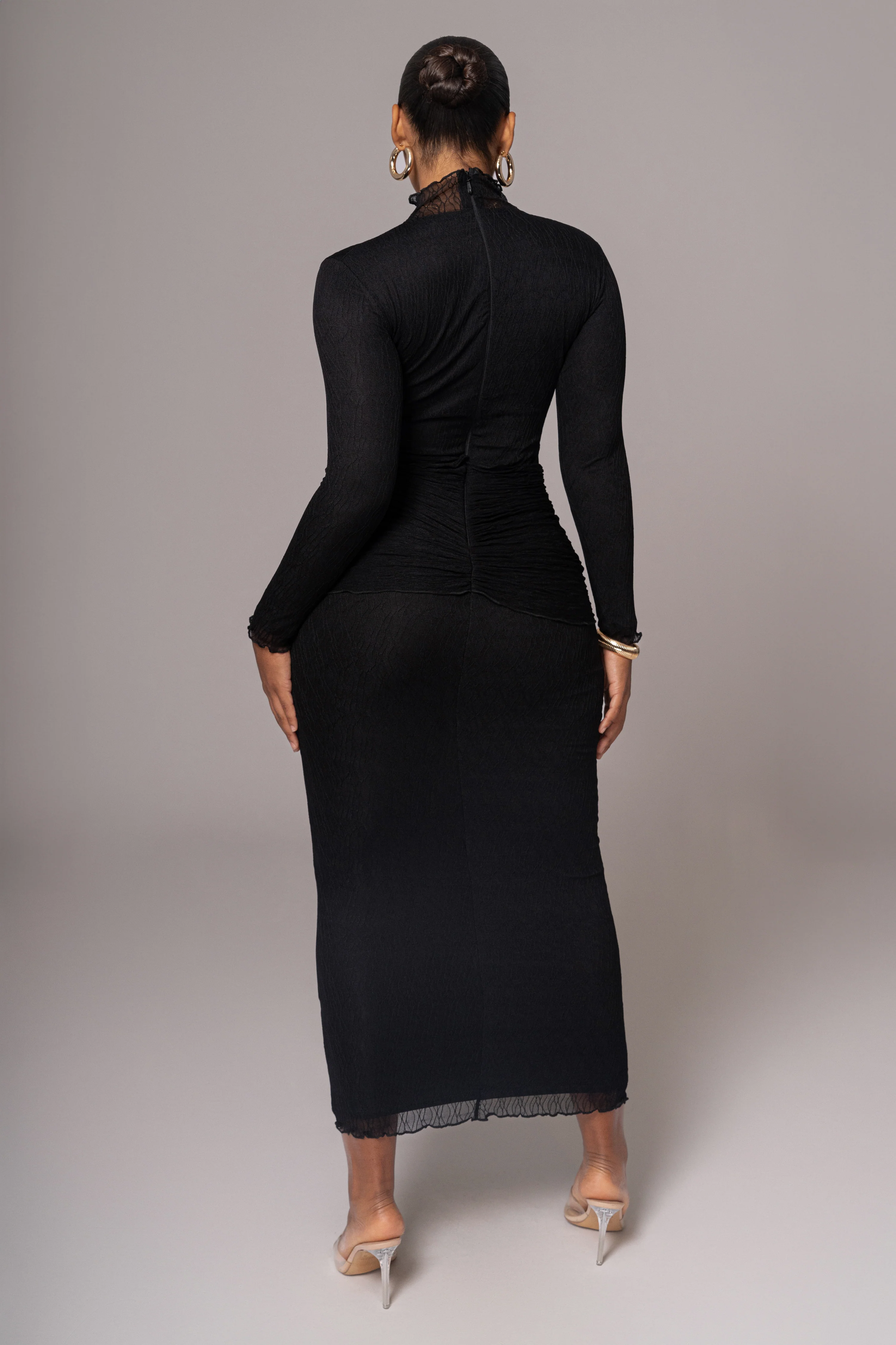 Black Drape Mock Neck Dress - Image 9