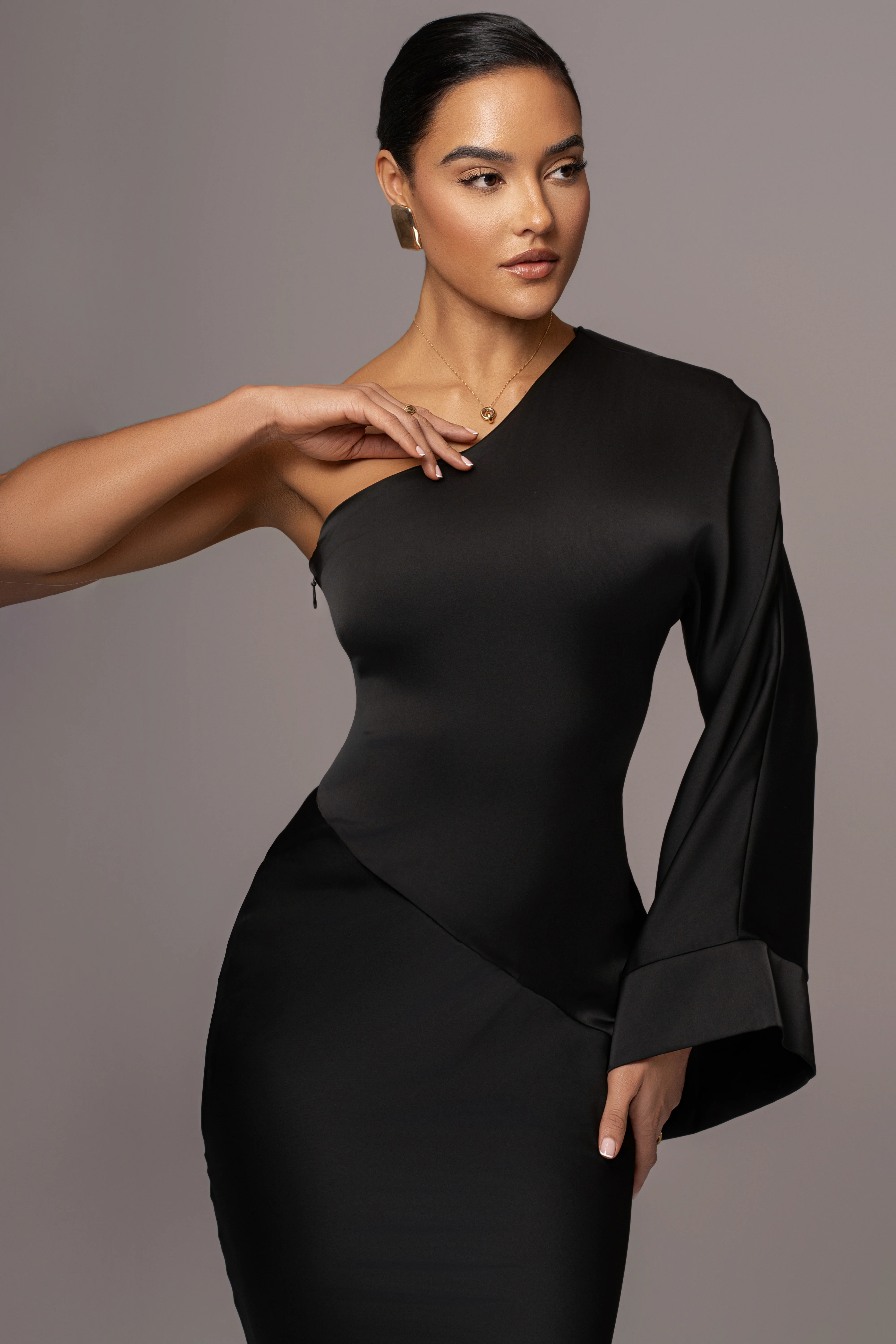 Black Femme Drape Maxi Dress - Image 2