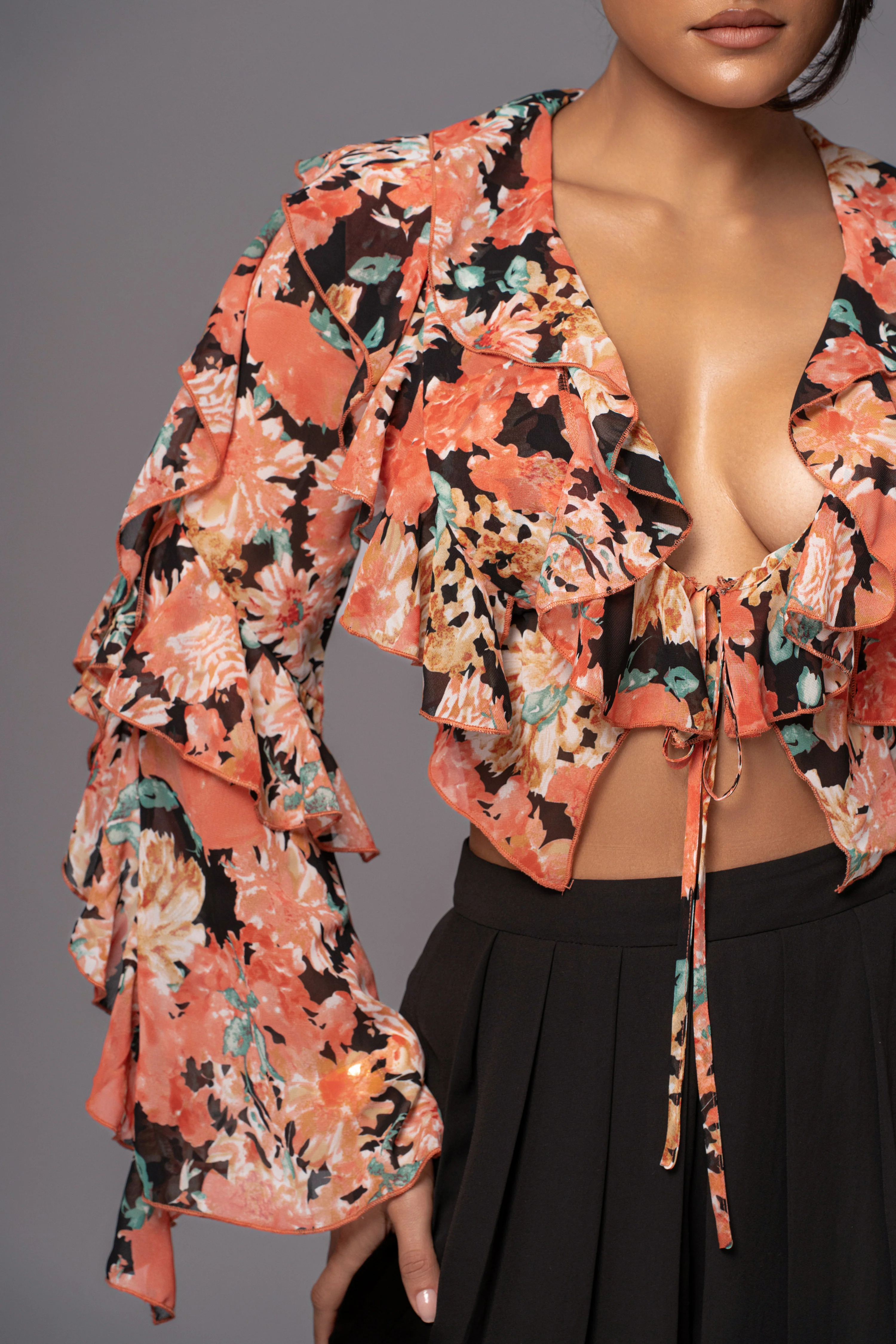 Black Floral Yvanna Ruffle Top - Image 11