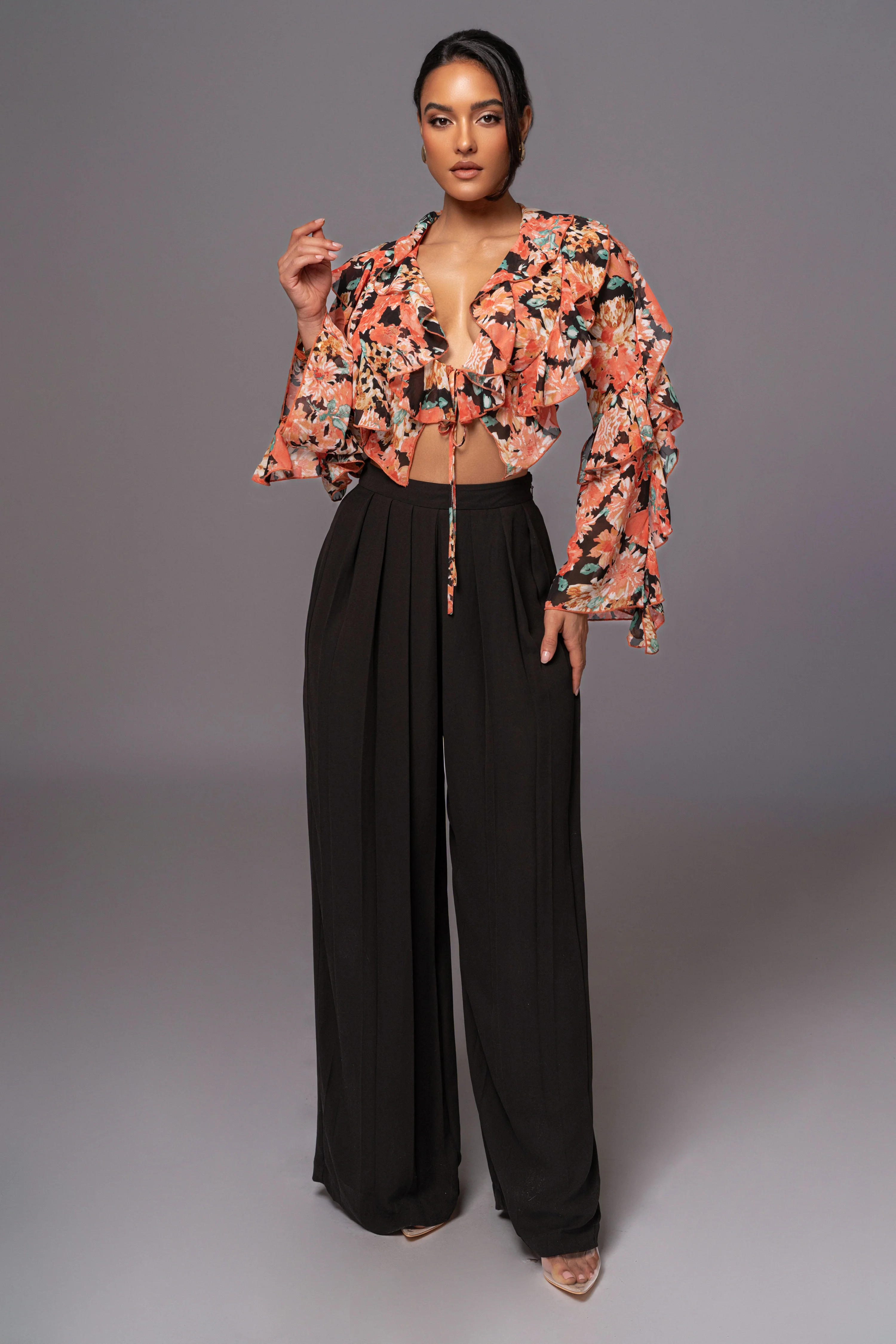 Black Floral Yvanna Ruffle Top - Image 18